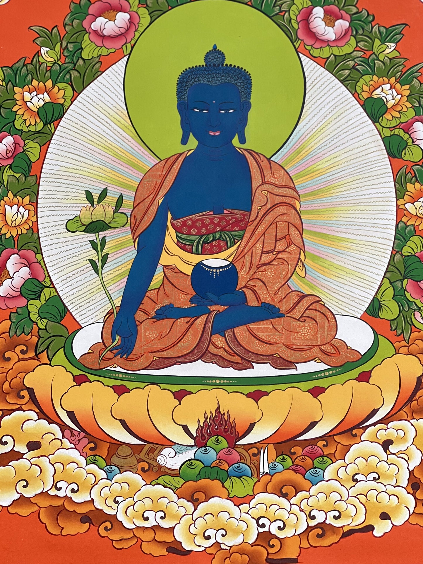 Hand-Painted Medicine Buddha Thangka Painting: Healing Art from Nepal