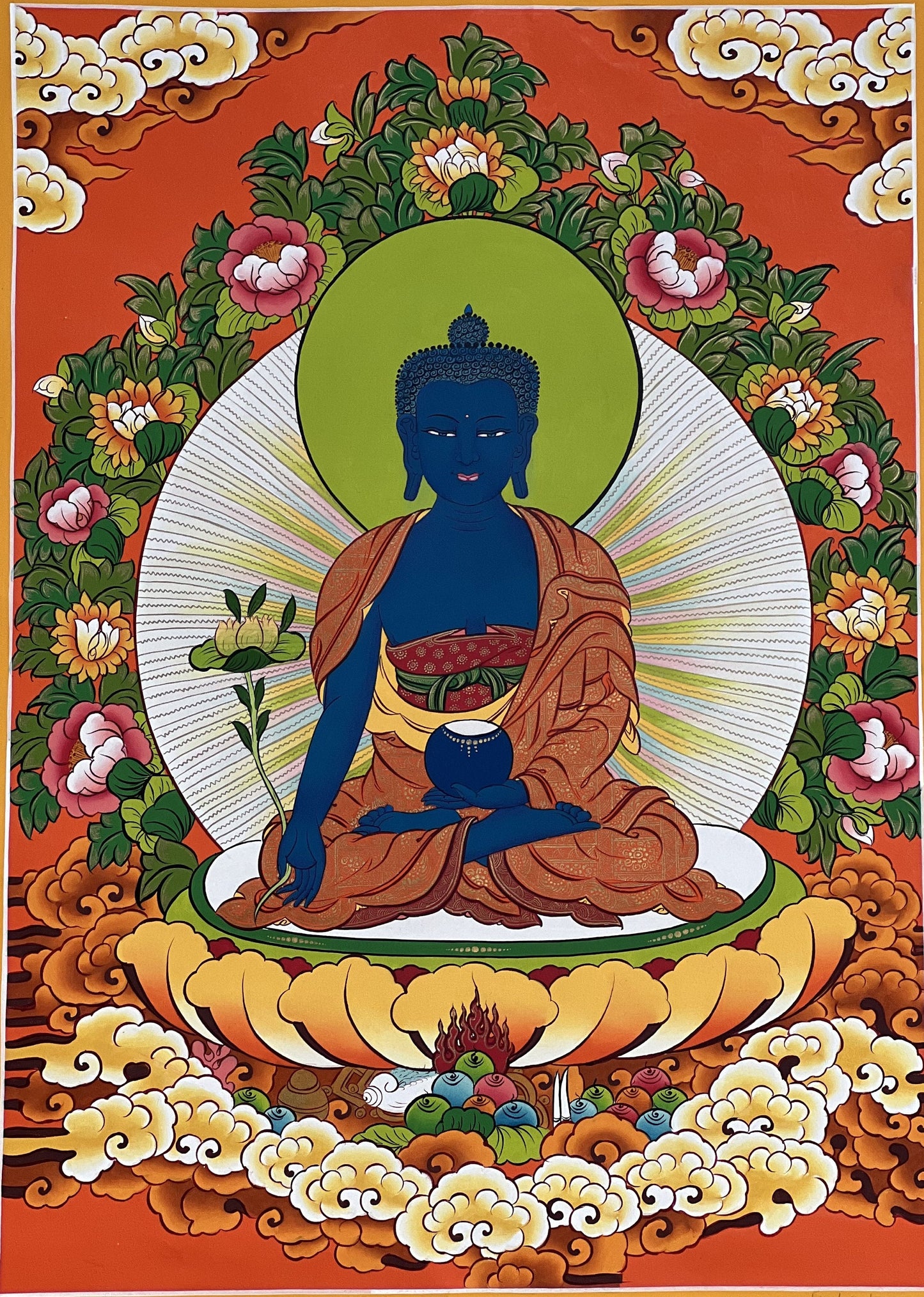 Hand-Painted Medicine Buddha Thangka Painting: Healing Art from Nepal