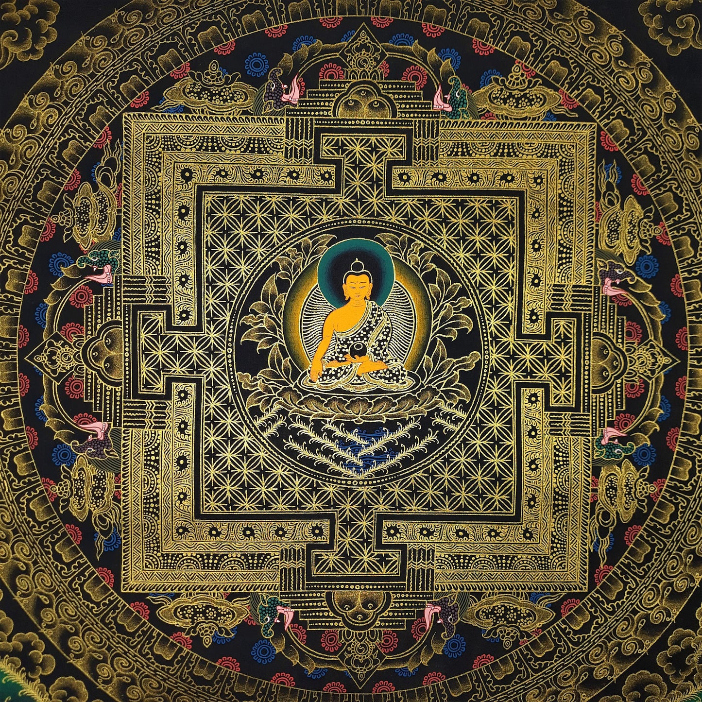 Hand-Painted Shakyamuni Buddha Mandala Thangka – Tibetan Meditation Art