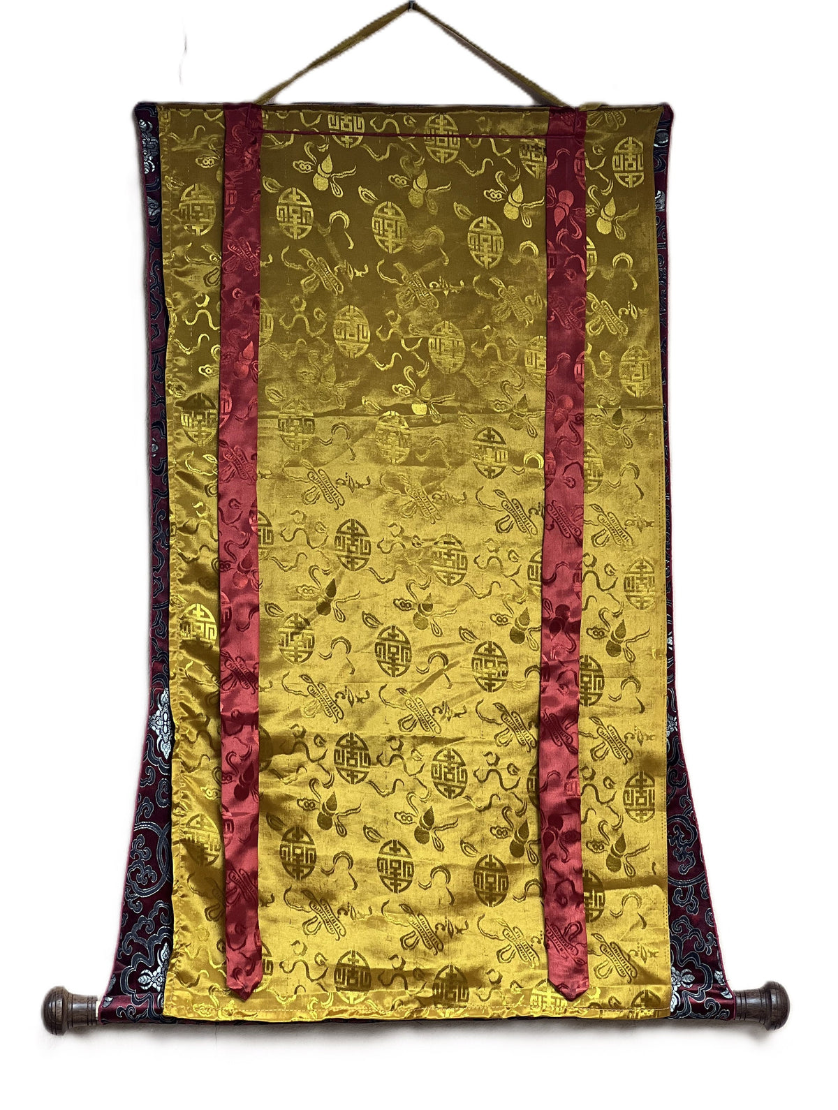 Buddha Life Mandala Thangka Painting with Silk Brocade