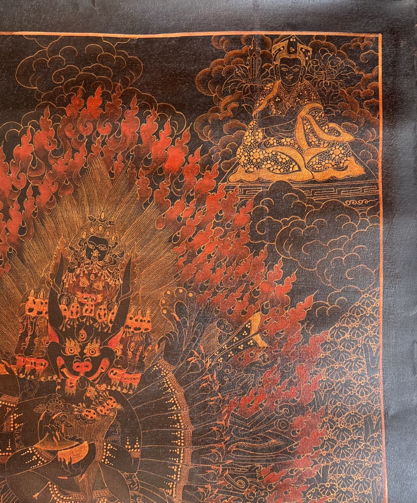 Yamantaka Thangka Painting – Vintage Tibetan Silk Brocade Wall Art