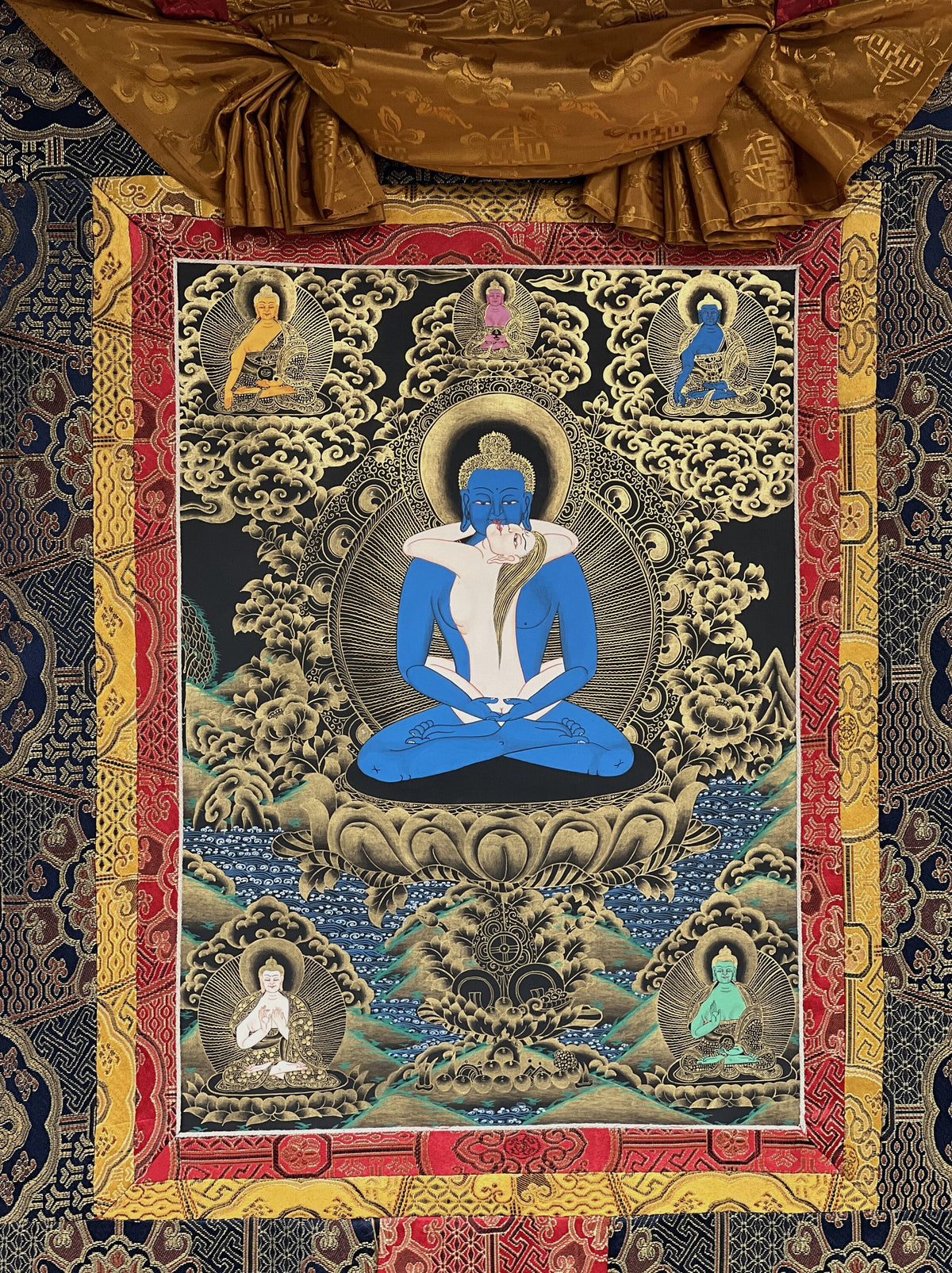 Buddha Shakti/ Samantabhadra/ Tibetan Thangka Painting Original Hand-painted Buddhist Art with High- Quality Silk Brocade
