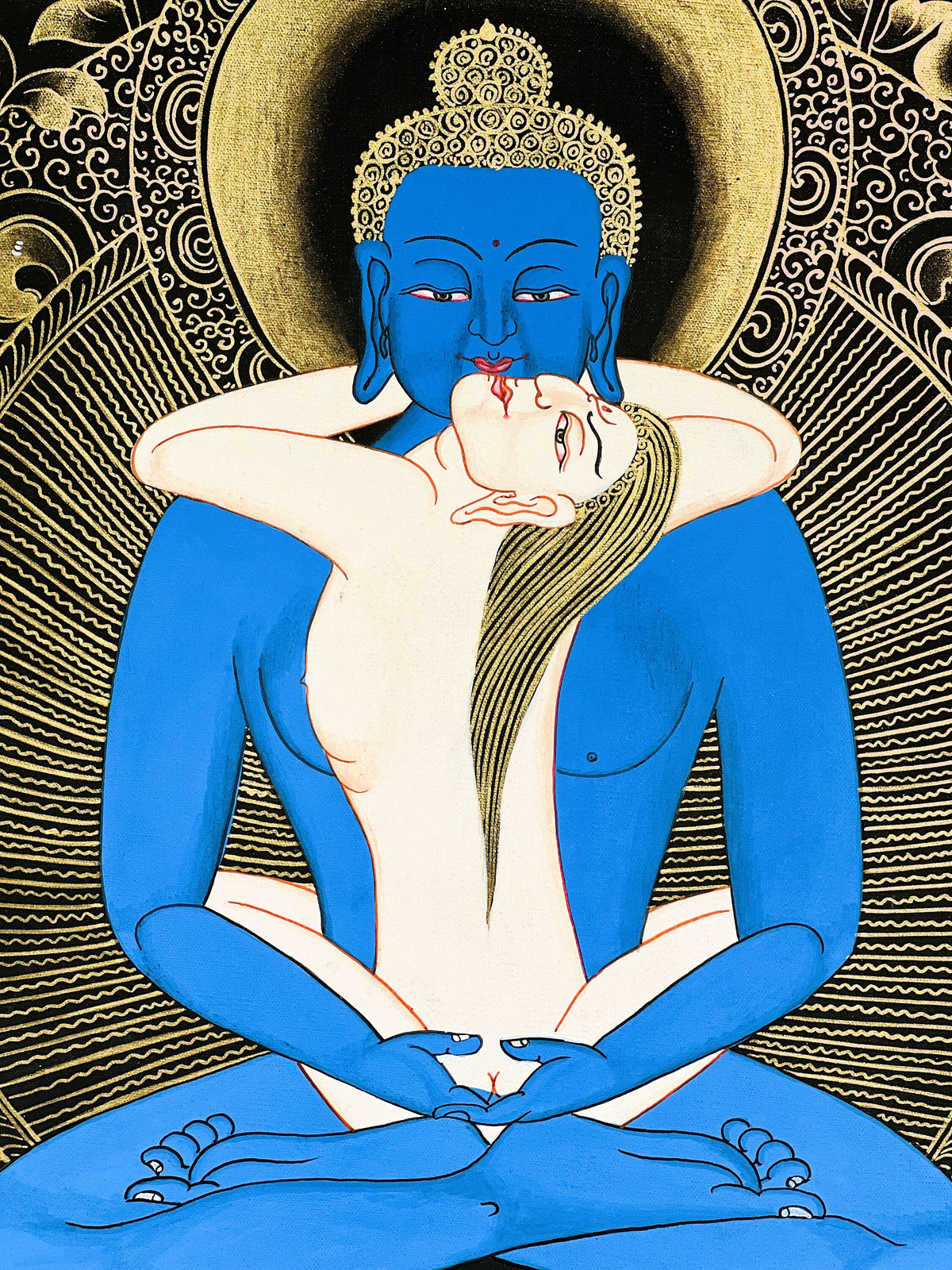 Buddha Shakti/ Samantabhadra/ Tibetan Thangka Painting Original Hand-painted Buddhist Art with High- Quality Silk Brocade