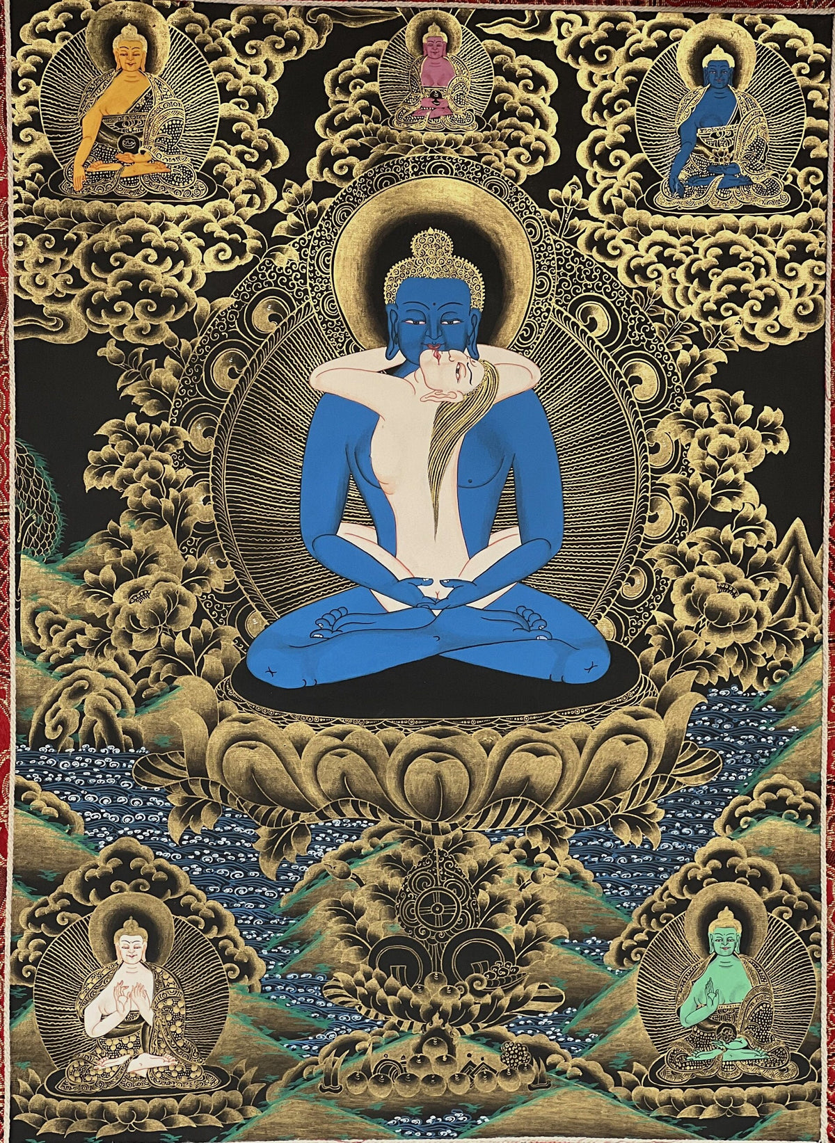 Buddha Shakti/ Samantabhadra/ Tibetan Thangka Painting Original Hand-painted Buddhist Art with High- Quality Silk Brocade