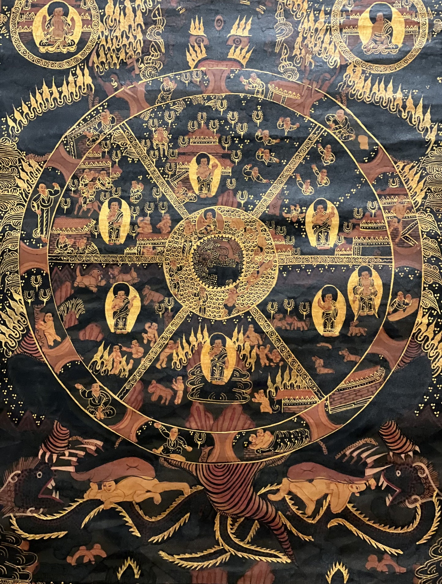 Hand-Painted Buddha Life Mandala Thangka, Tibetan Wheel of Life Painting
