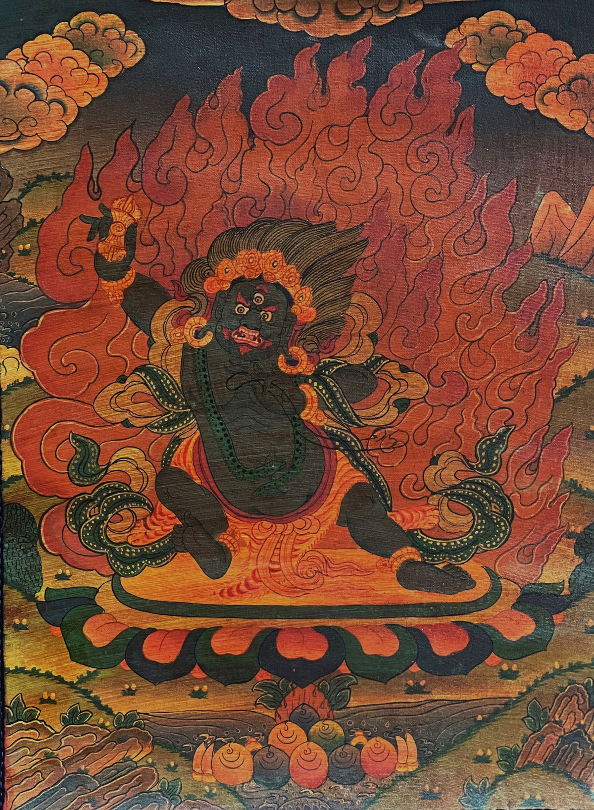 Vajrapani Dharmapala Thangka Painting, Old Oil Varnished Buddhist Art