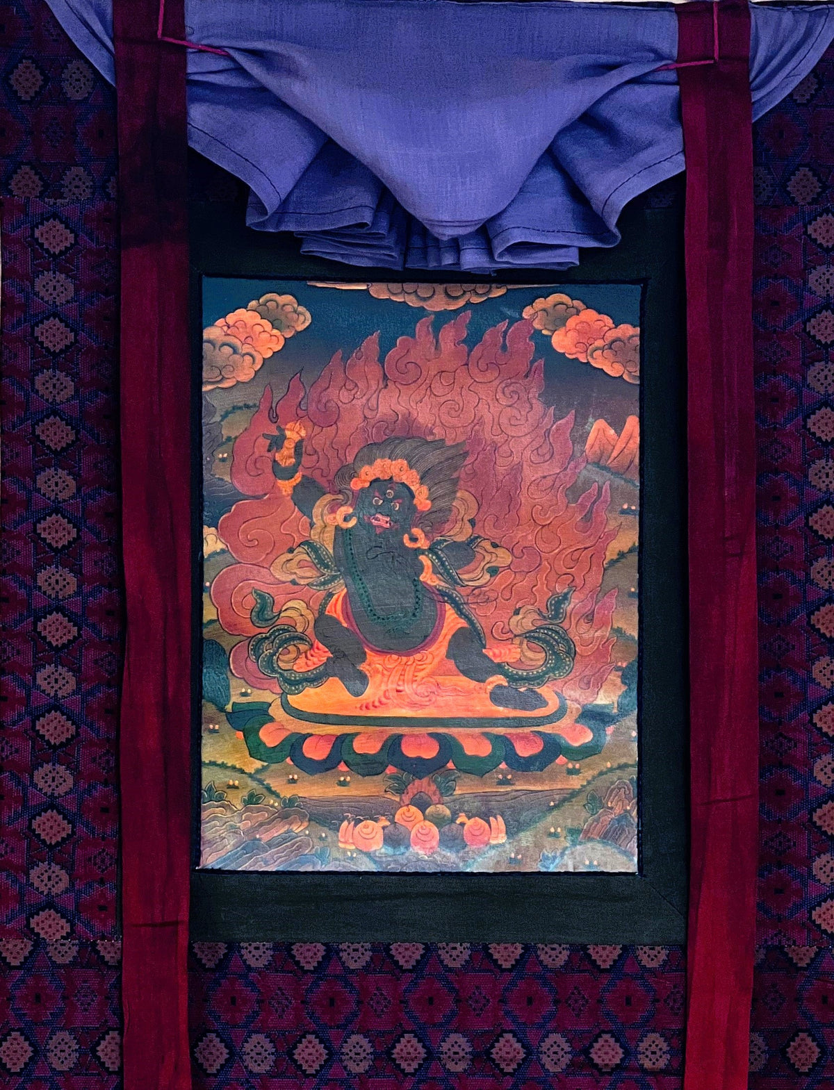 Vajrapani Dharmapala Thangka Painting, Old Oil Varnished Buddhist Art
