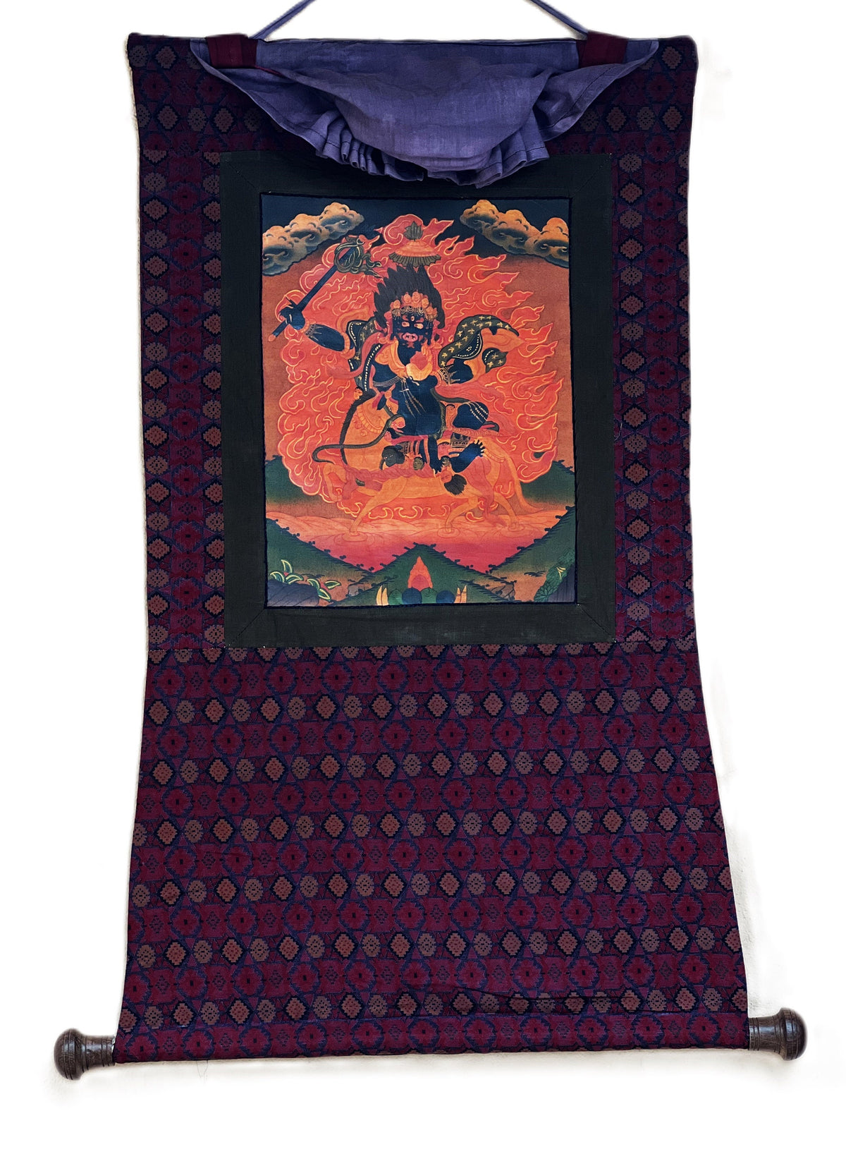Vajrapani Dharmapala Thangka Painting, Old Oil Varnished Buddhist Art