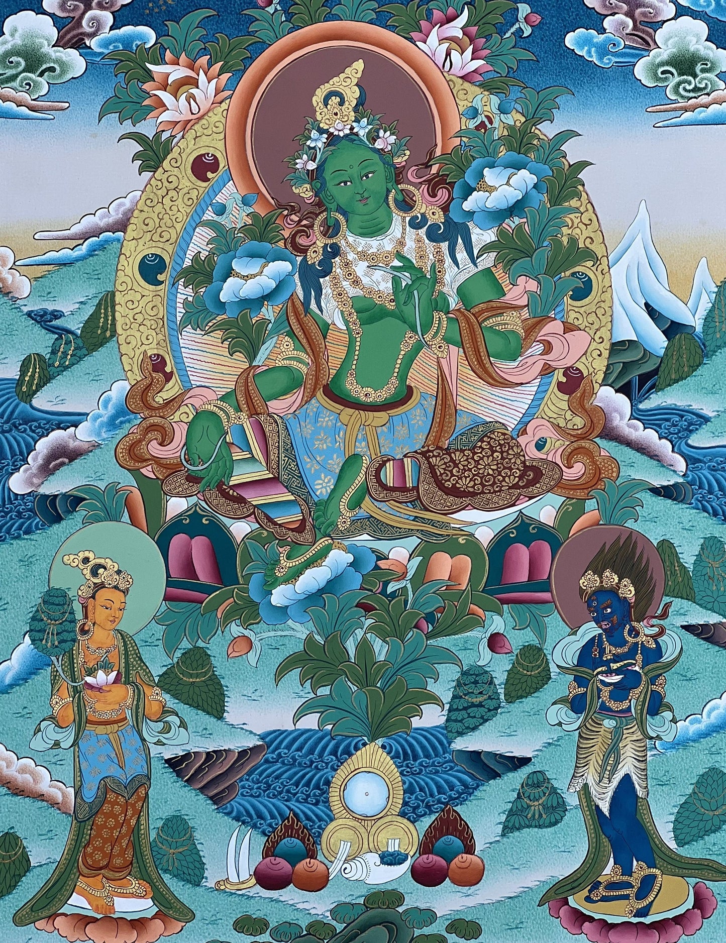 Green Tara Thangka Painting: Original Hand-Painted Tibetan Art