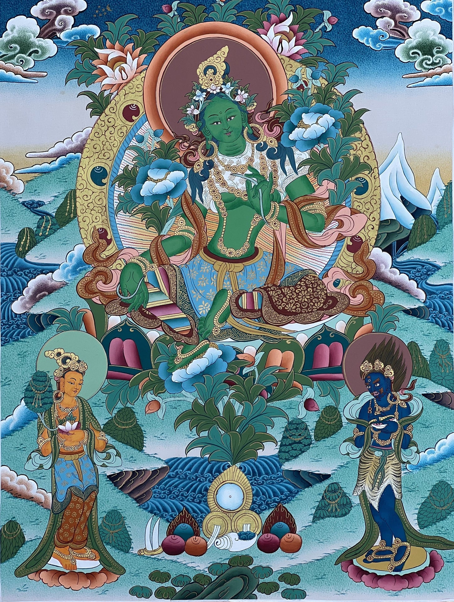 Green Tara Thangka Painting: Original Hand-Painted Tibetan Art
