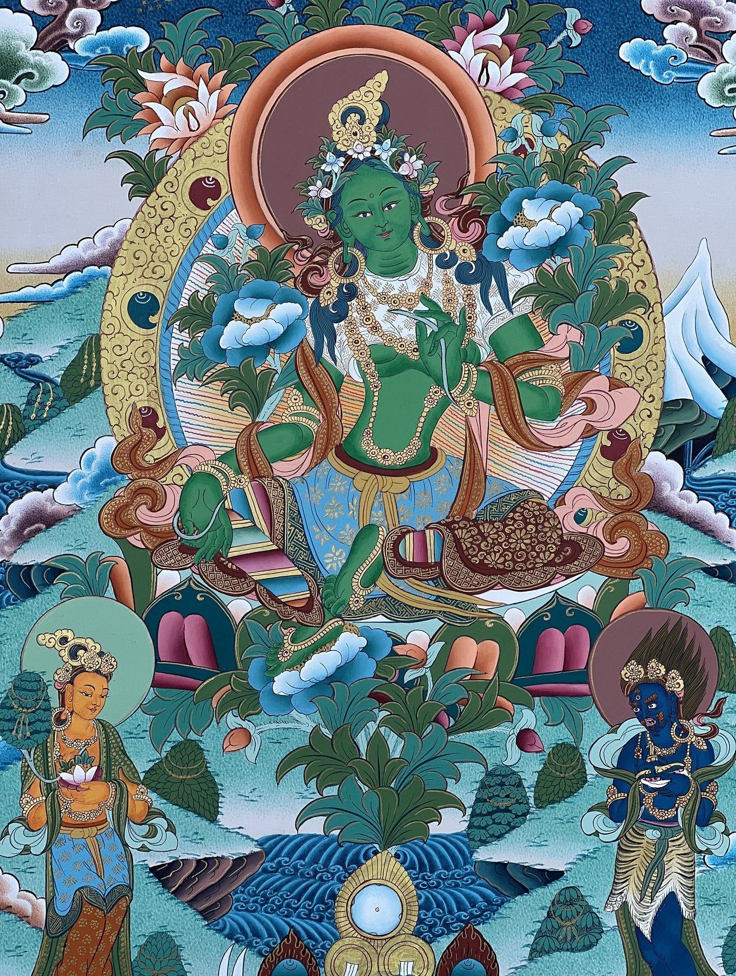 Green Tara Thangka Painting: Original Hand-Painted Tibetan Art
