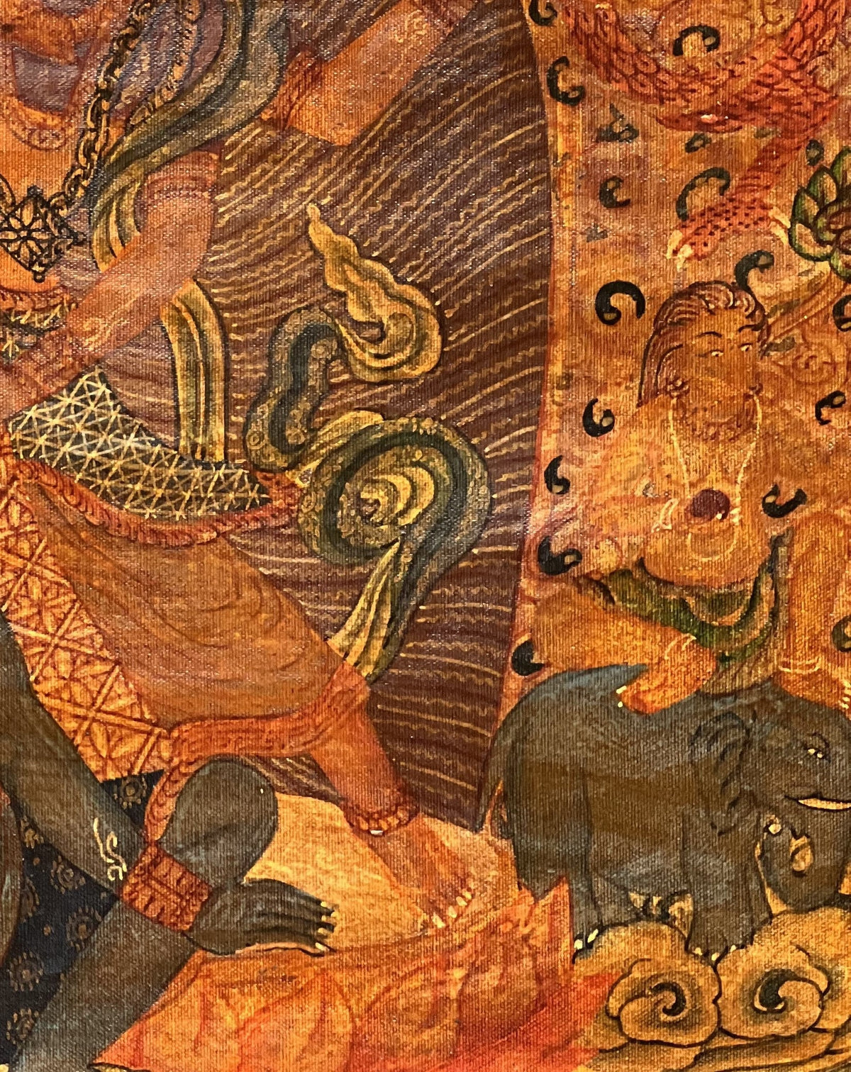Goddess Durga Thangka Painting, Hindu Art with Cotton Brocade