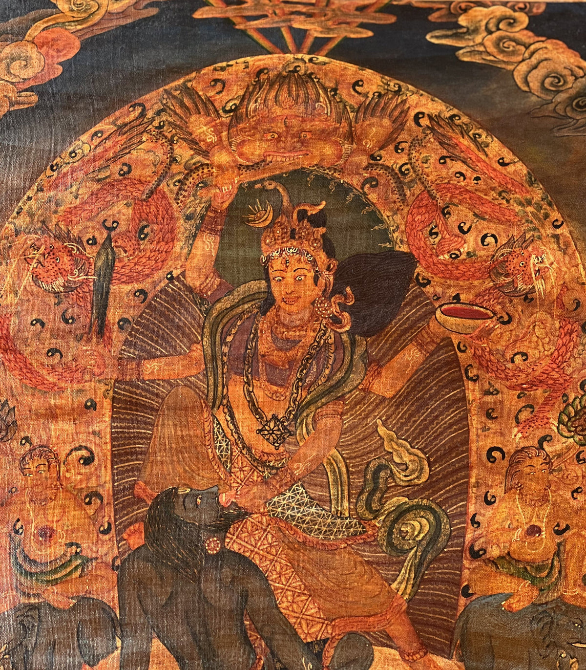 Goddess Durga Thangka Painting, Hindu Art with Cotton Brocade