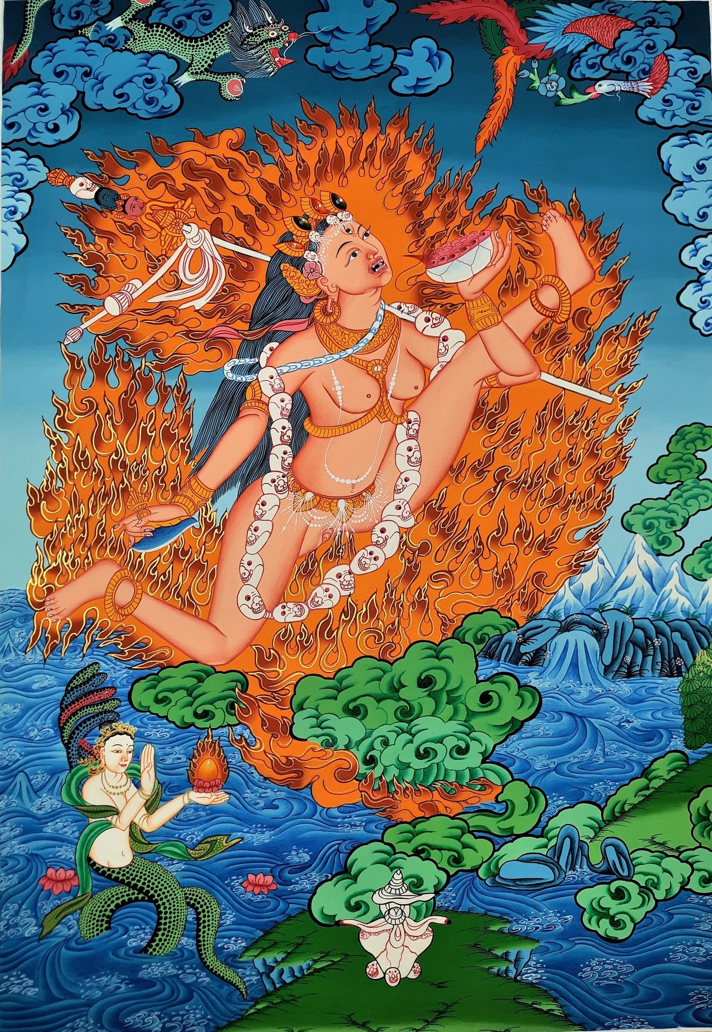 Akash Yogini Thangka Painting, Hand-Painted Tibetan Tantra Art