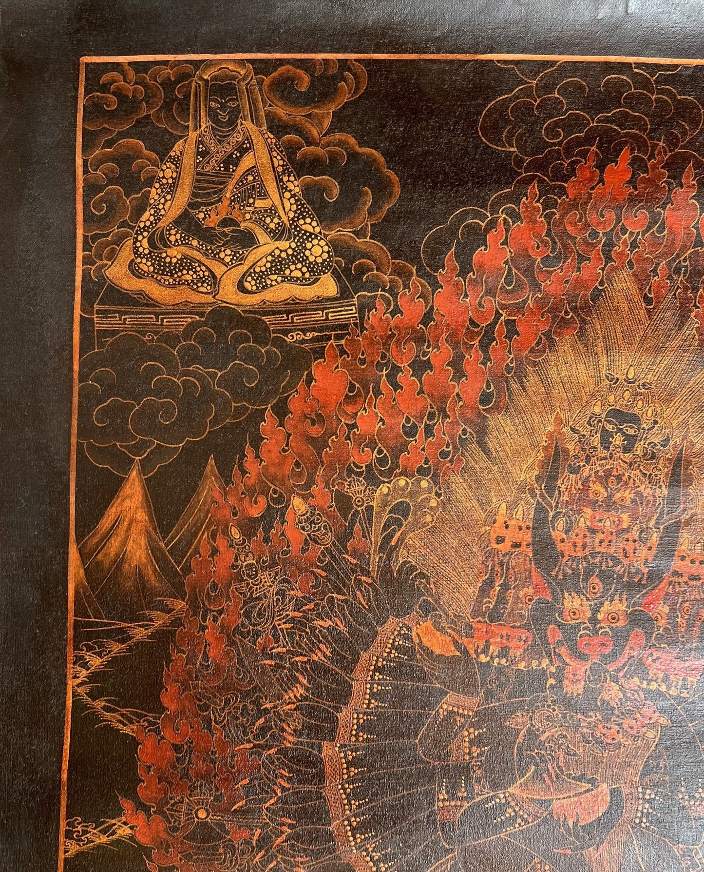 Yamantaka Thangka Painting – Vintage Tibetan Silk Brocade Wall Art