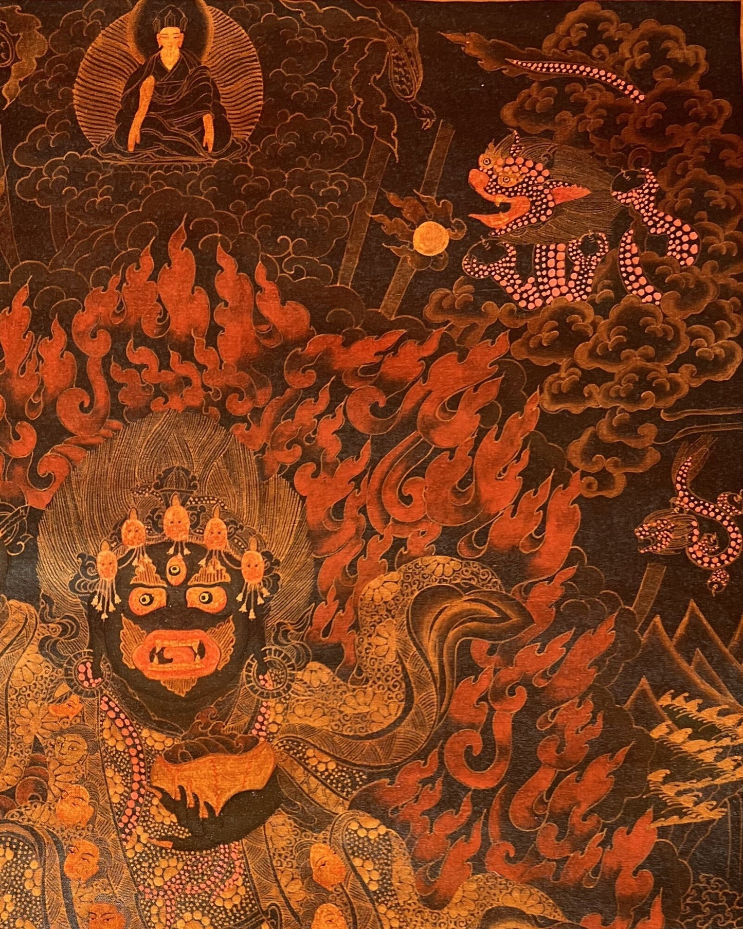 Hand-Painted Black Mahakala Thangka, Tibetan Meditation Art