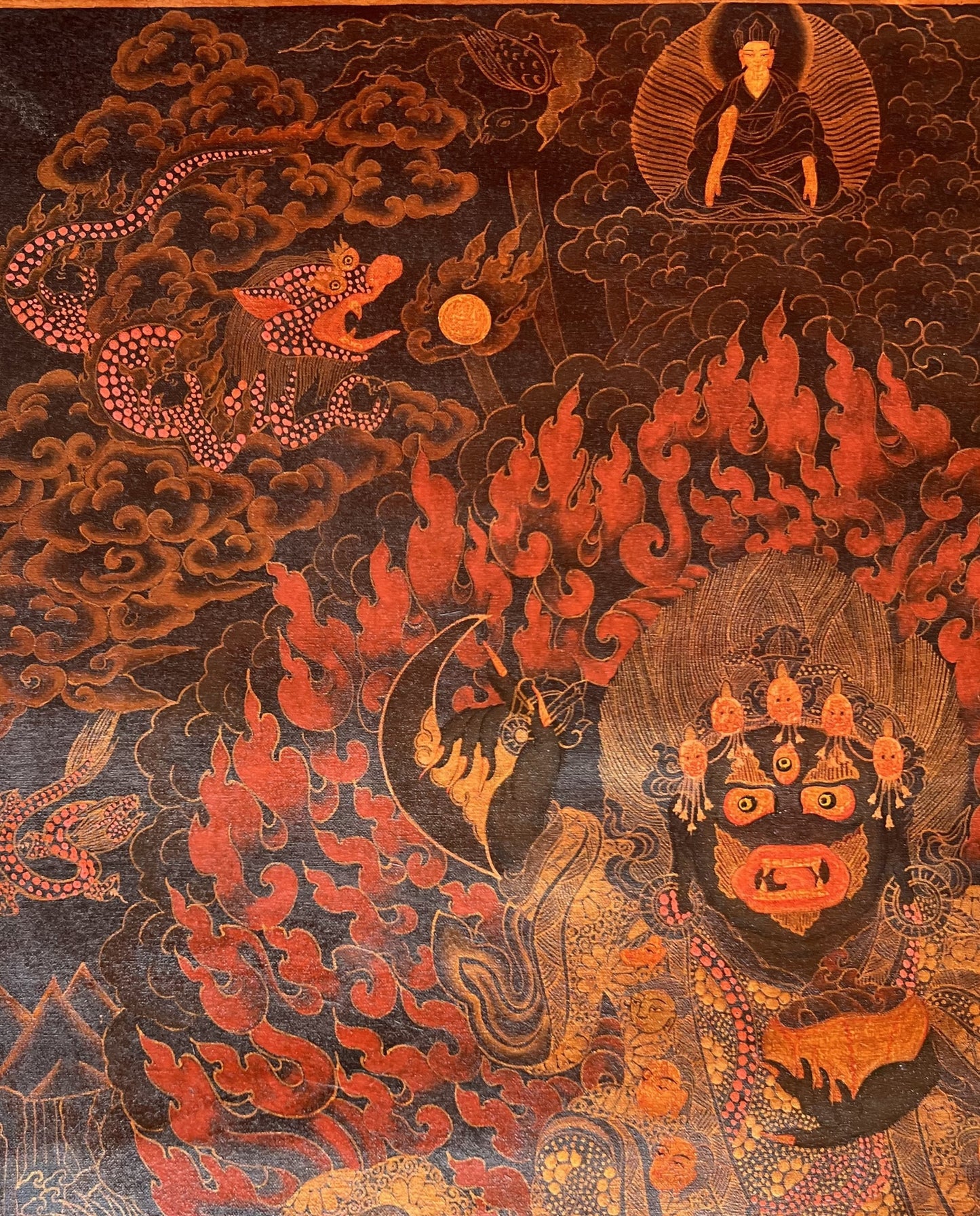 Hand-Painted Black Mahakala Thangka, Tibetan Meditation Art