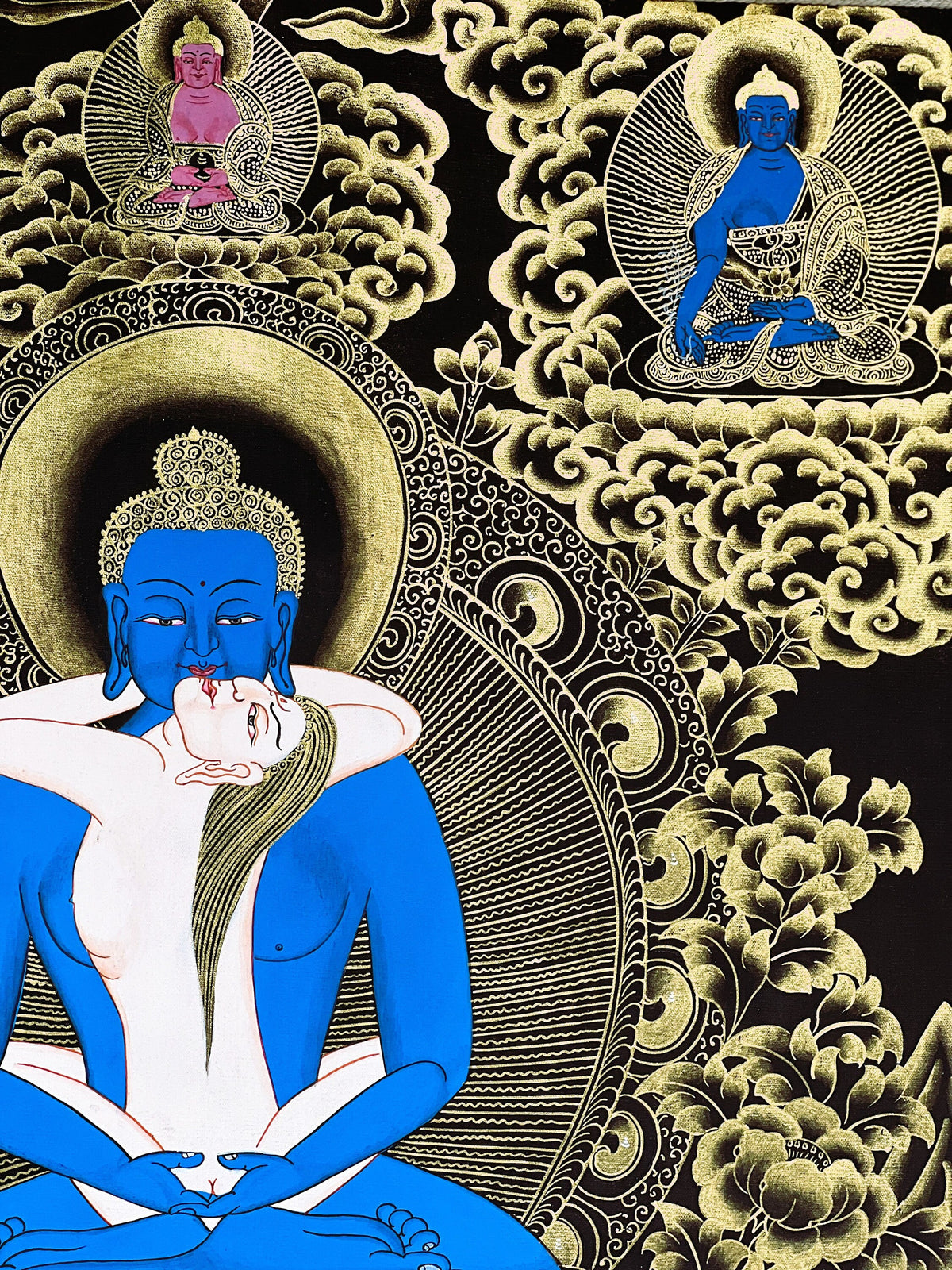 Buddha Shakti/ Samantabhadra/ Tibetan Thangka Painting Original Hand-painted Buddhist Art with High- Quality Silk Brocade