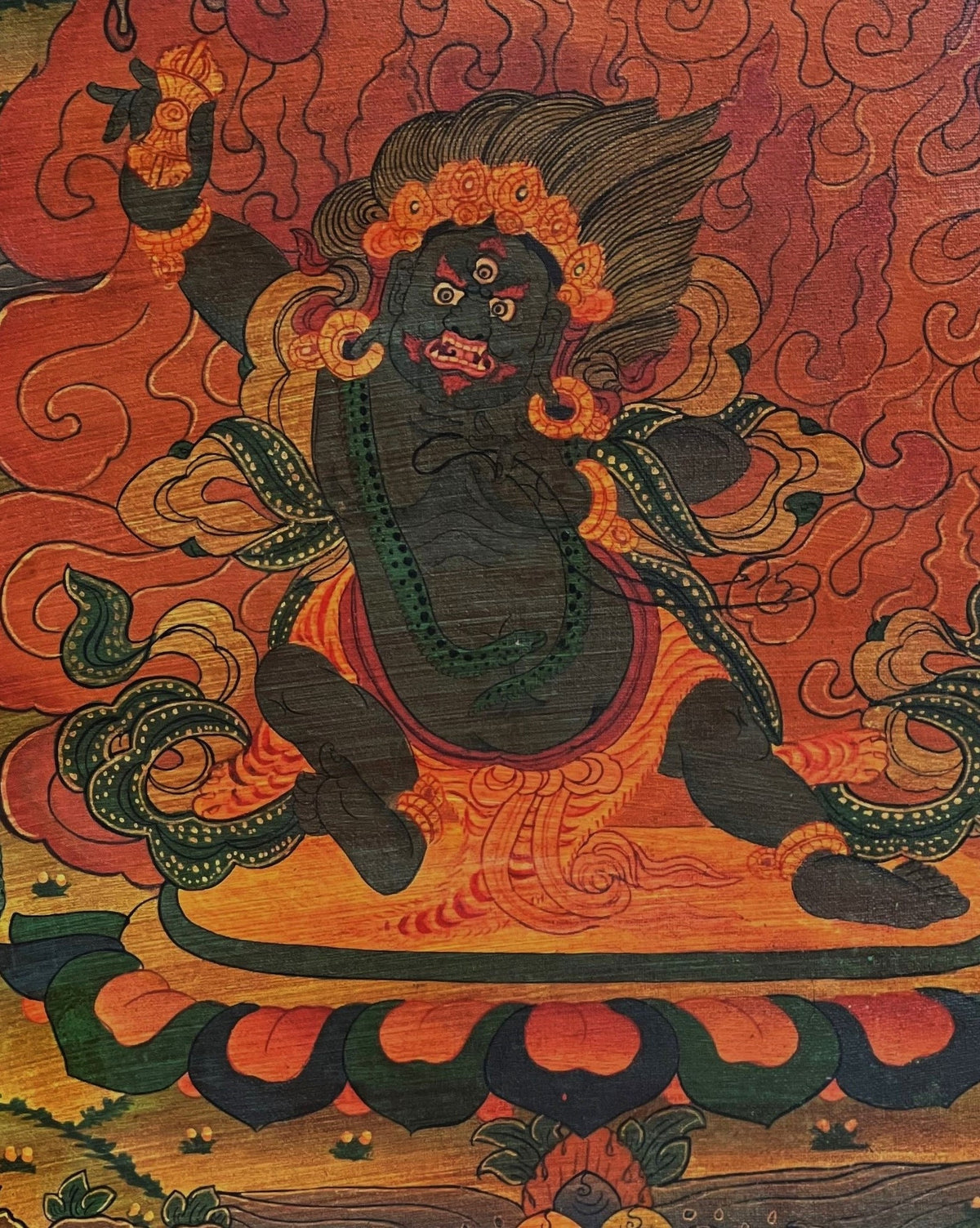 Vajrapani Dharmapala Thangka Painting, Old Oil Varnished Buddhist Art