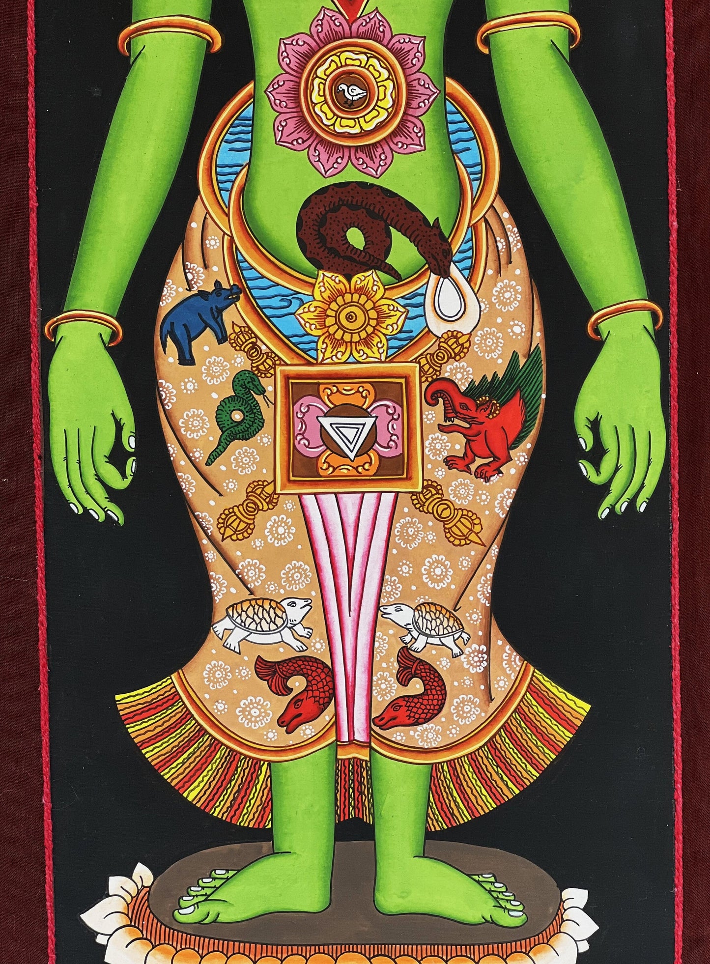 7 Chakra Kundalini Thangka | Hand-Painted Tibetan Life Energy Art with Cotton Brocade
