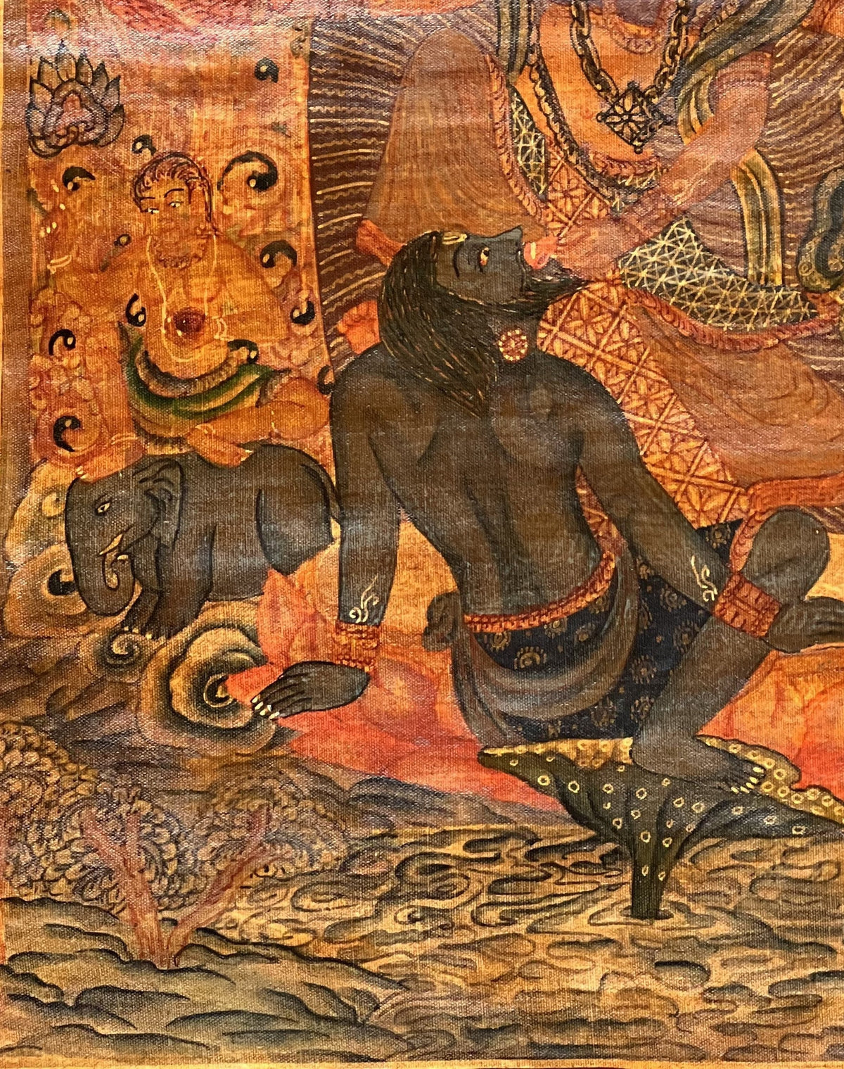 Goddess Durga Thangka Painting, Hindu Art with Cotton Brocade