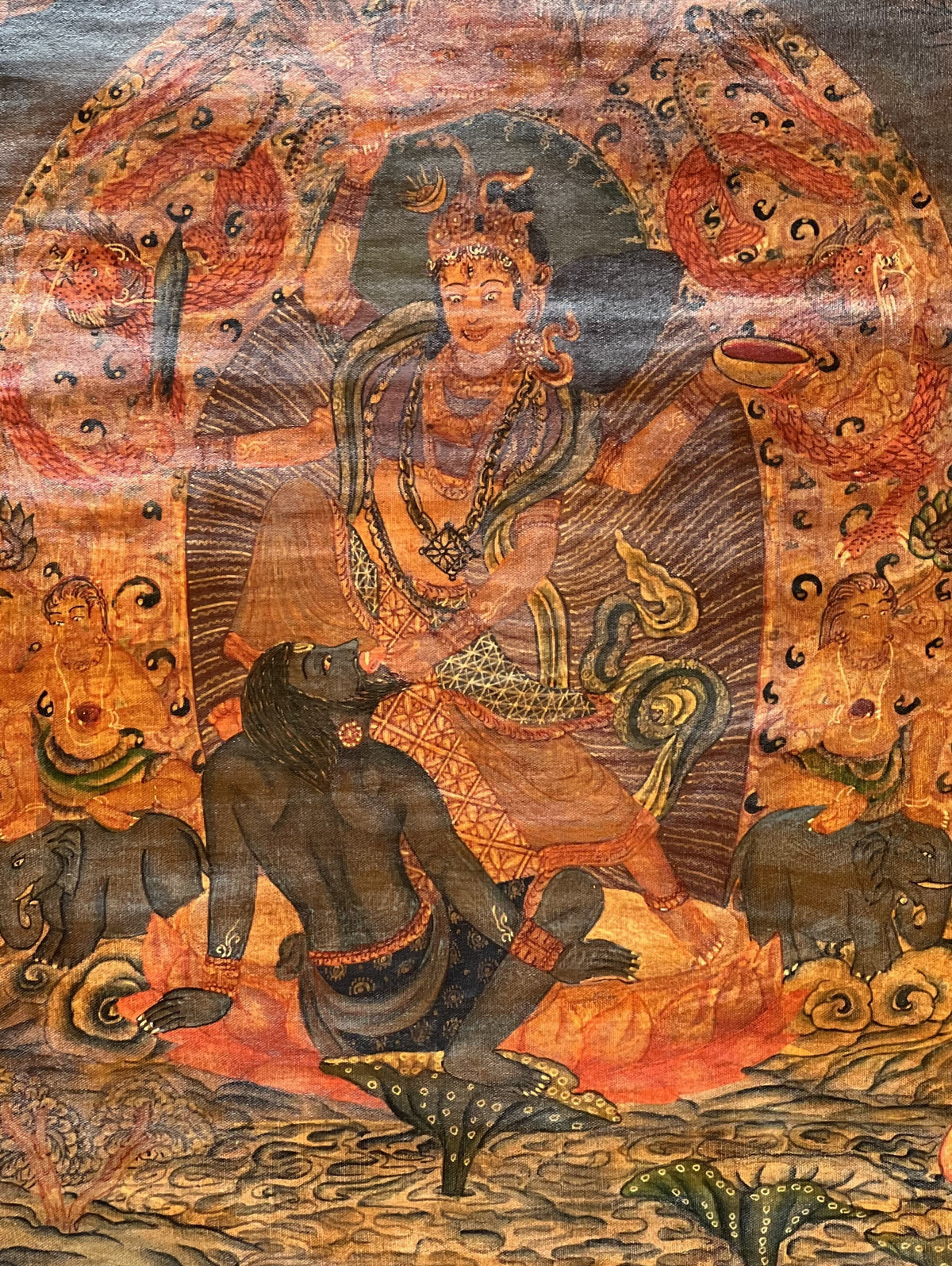 Goddess Durga Thangka Painting, Hindu Art with Cotton Brocade