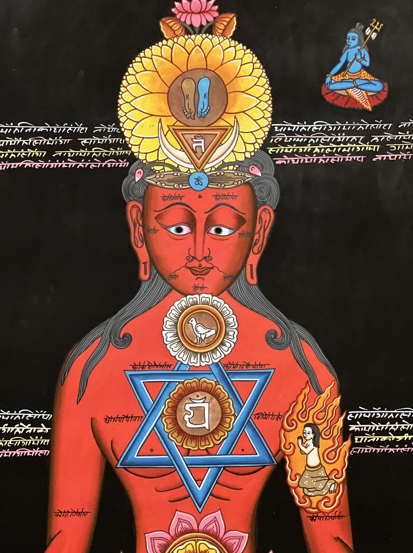 Original Hand-painted 7 Body Chakra/ Life Chakra / Kundalini Healing Masterpiece Tibetan Thangka Panting