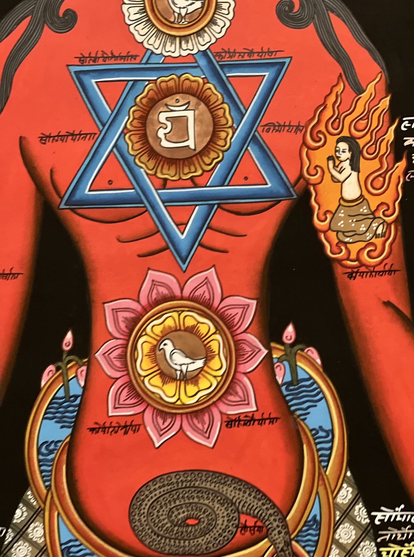 Original Hand-painted 7 Body Chakra/ Life Chakra / Kundalini Healing Masterpiece Tibetan Thangka Panting