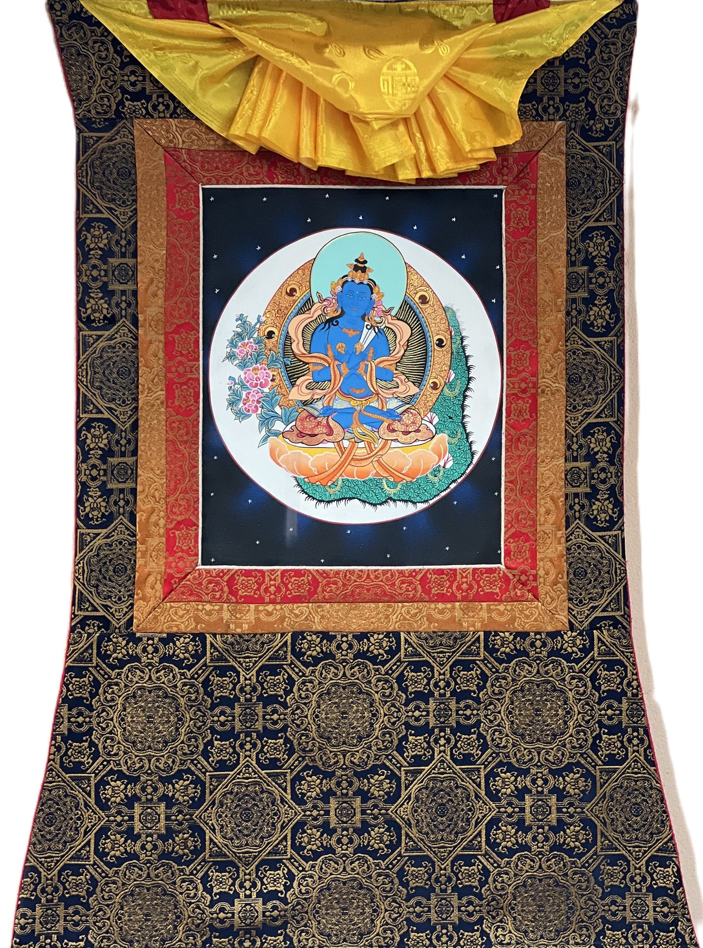 Hand-painted Vajradhara Buddha Thangka with Silk Brocade