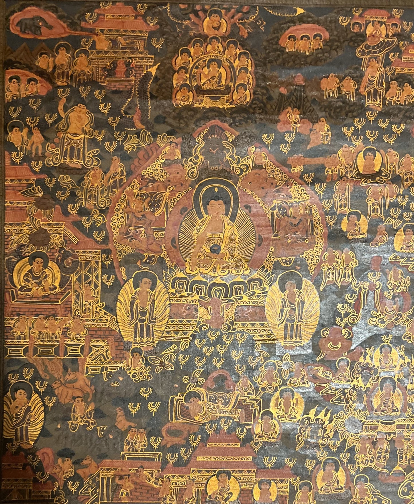 Hand-Painted Buddha Life Mandala Thangka, Oil Varnished on Canvas
