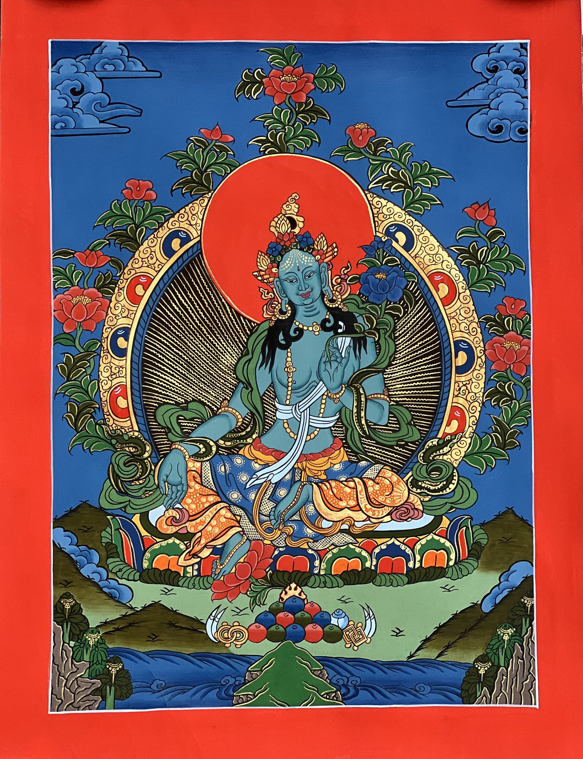 Blue Tara Thangka Painting: Hand-Painted Tibetan Buddhist Art