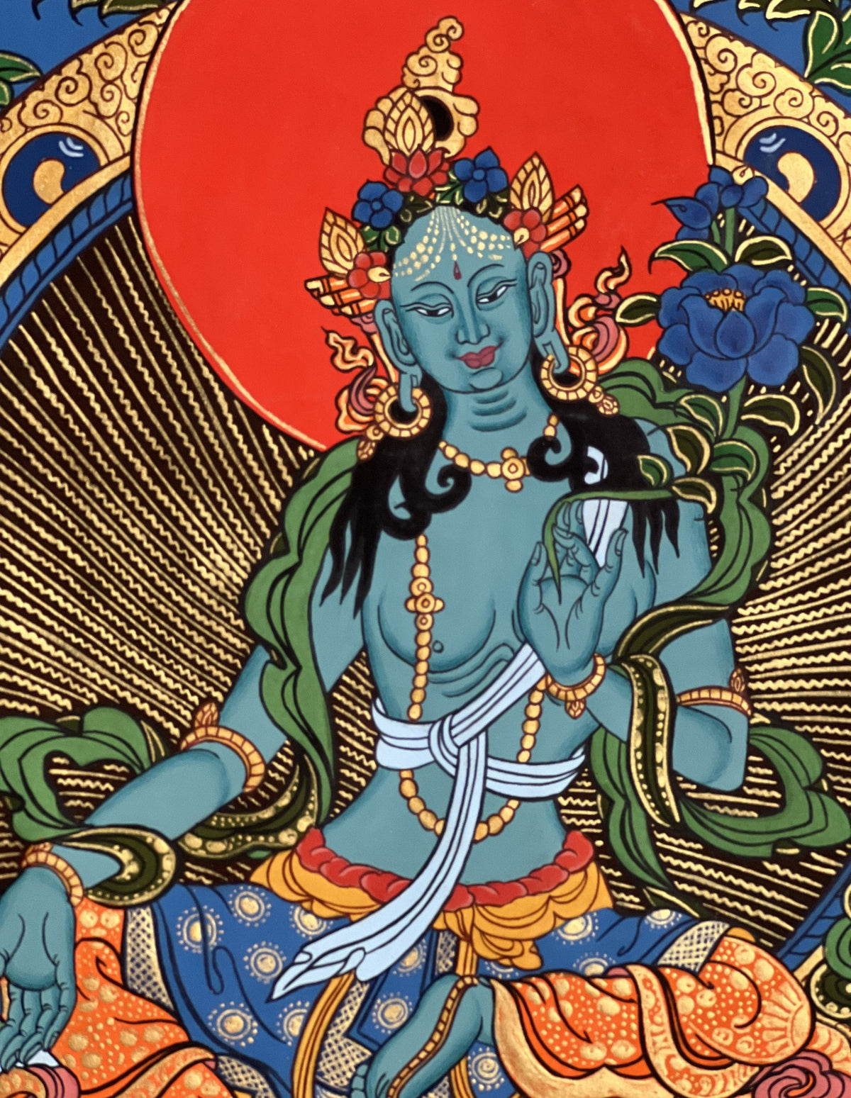 Blue Tara Thangka Painting: Hand-Painted Tibetan Buddhist Art