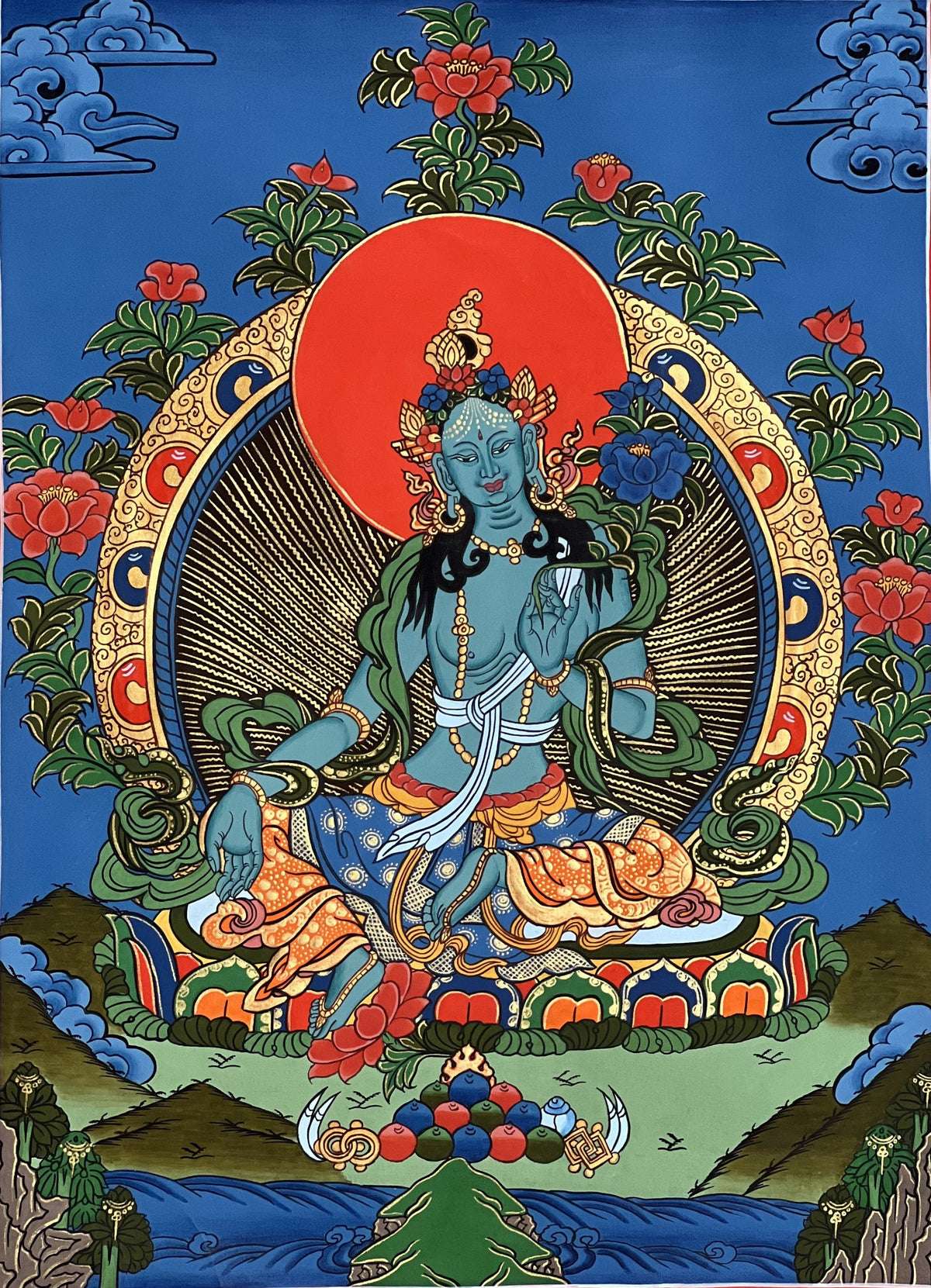Blue Tara Thangka Painting: Hand-Painted Tibetan Buddhist Art