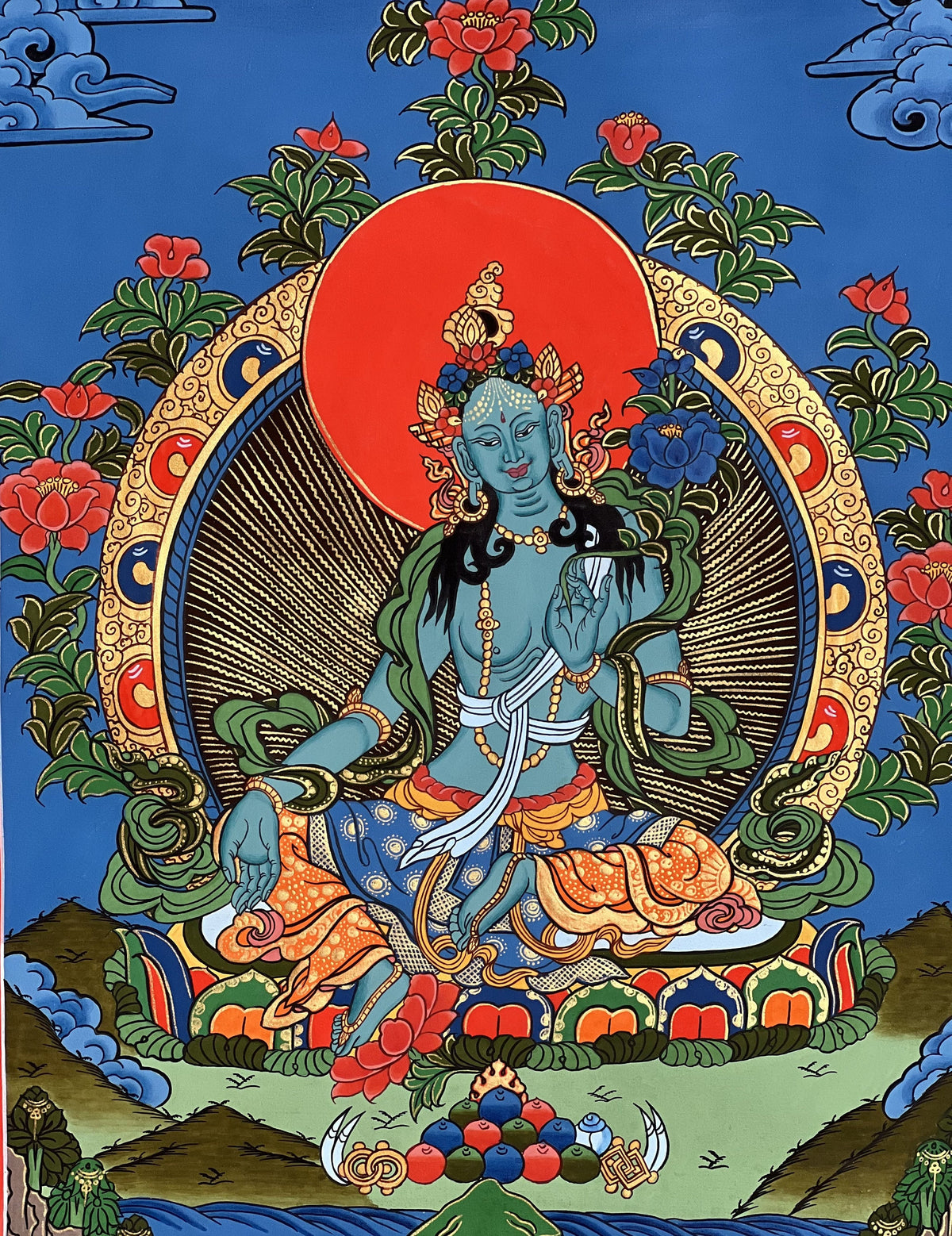 Blue Tara Thangka Painting: Hand-Painted Tibetan Buddhist Art