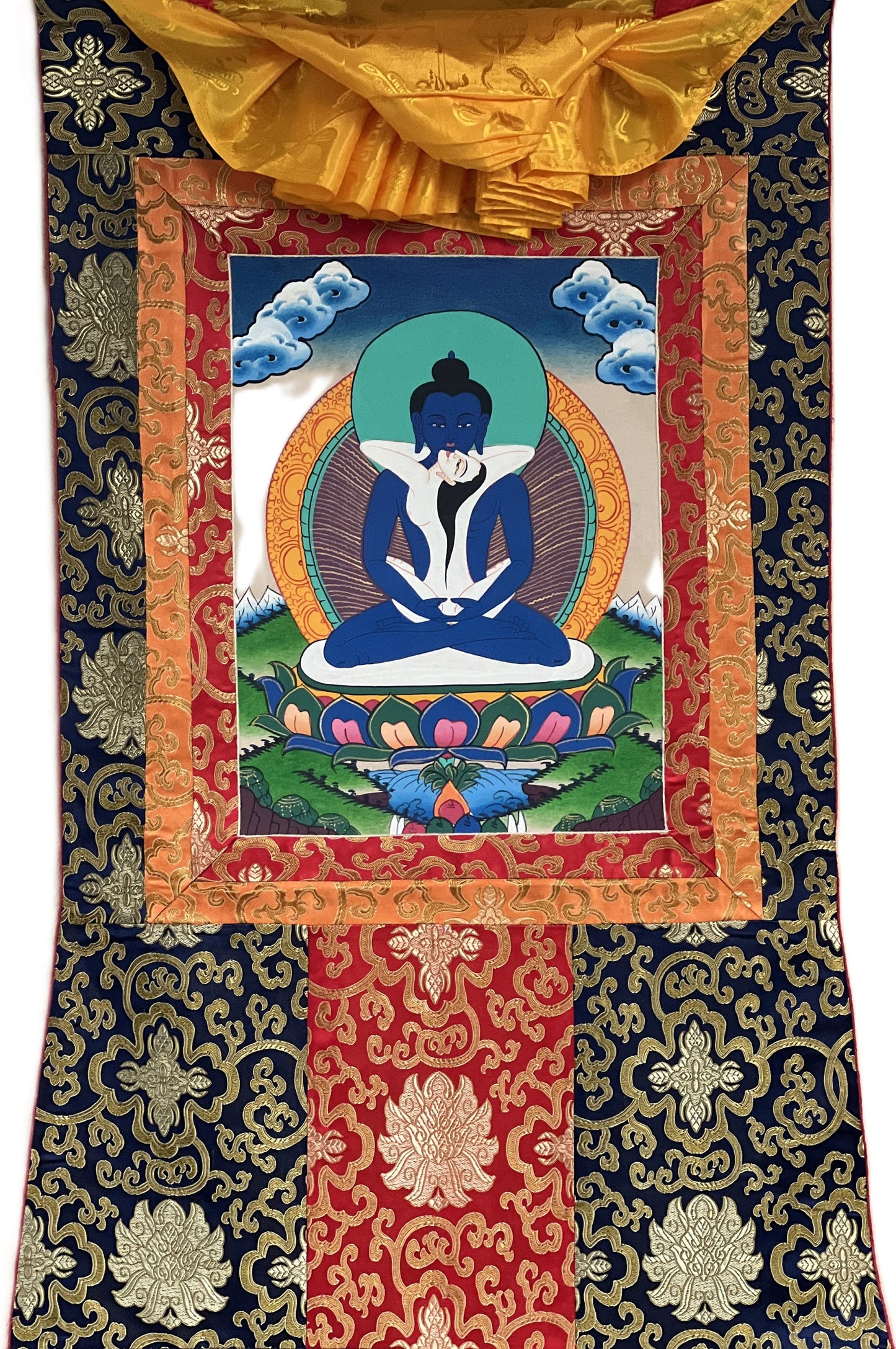 Original Hand-painted Samantabhadra/ Buddha Shakti Tibetan Thangka Painting With Silk Brocade