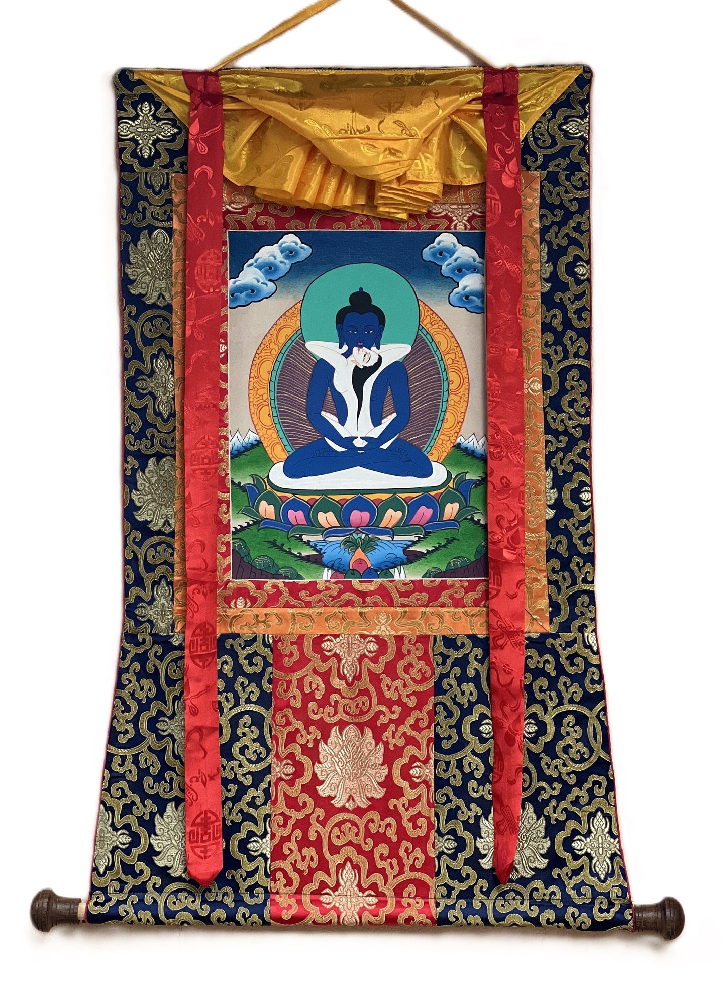 Original Hand-painted Samantabhadra/ Buddha Shakti Tibetan Thangka Painting With Silk Brocade