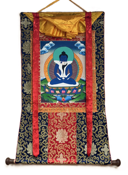 Original Hand-painted Samantabhadra/ Buddha Shakti Tibetan Thangka Painting With Silk Brocade