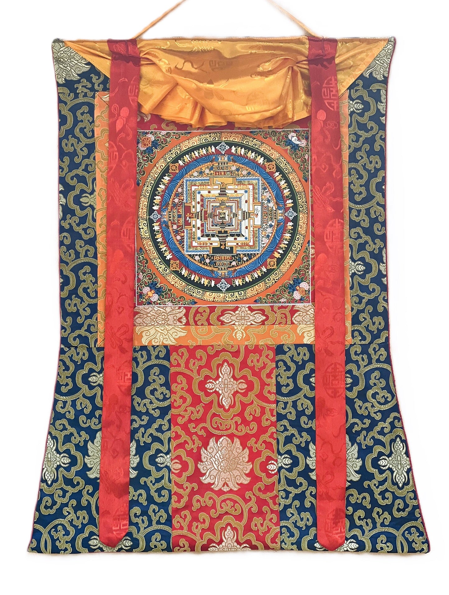 Hand-painted Kalachakra Mandala Tibetan Thangka Painting with Silk Brocade