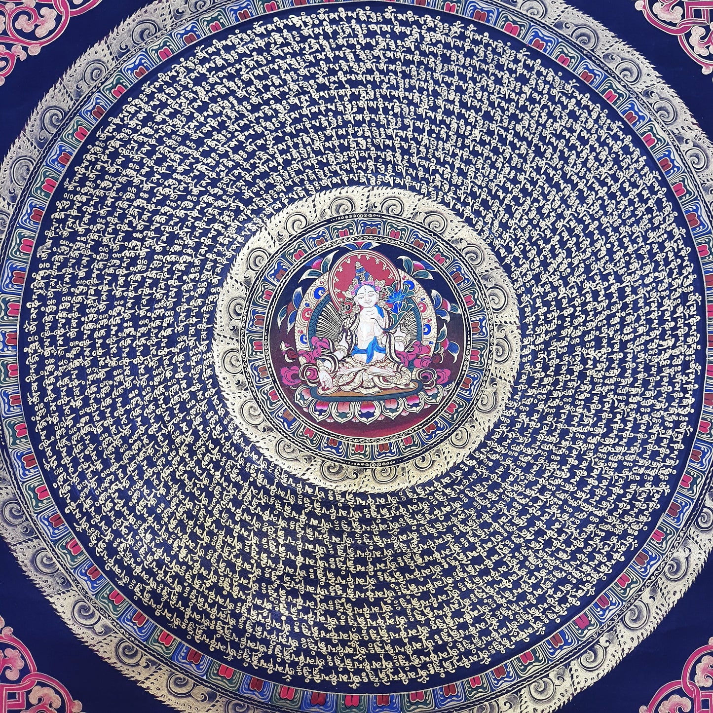 Hand-Painted White Tara Mandala Thangka | Tibetan Meditation Art