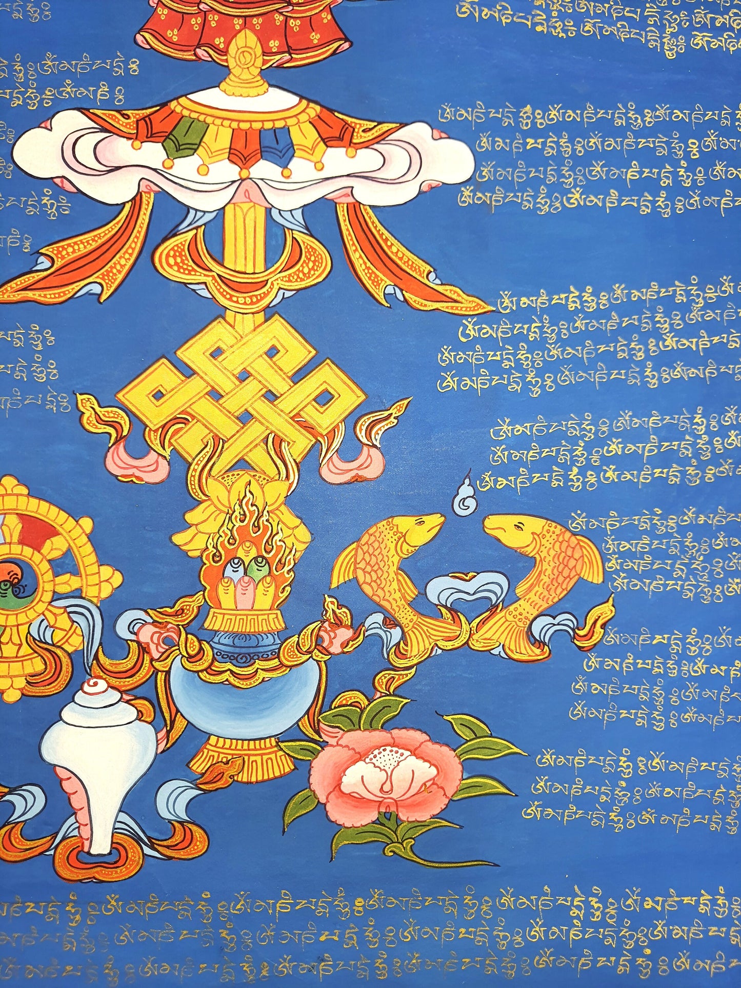 Original Hand Painted ASHTAMANGALA/ Eight Auspicious Symbols Tibetan Meditation Thangka / Thanka Painting from Nepal