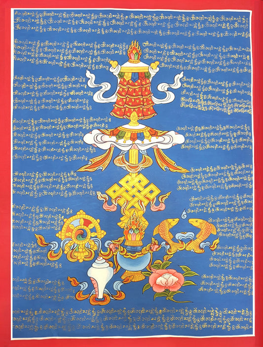 Original Hand Painted ASHTAMANGALA/ Eight Auspicious Symbols Tibetan Meditation Thangka / Thanka Painting from Nepal