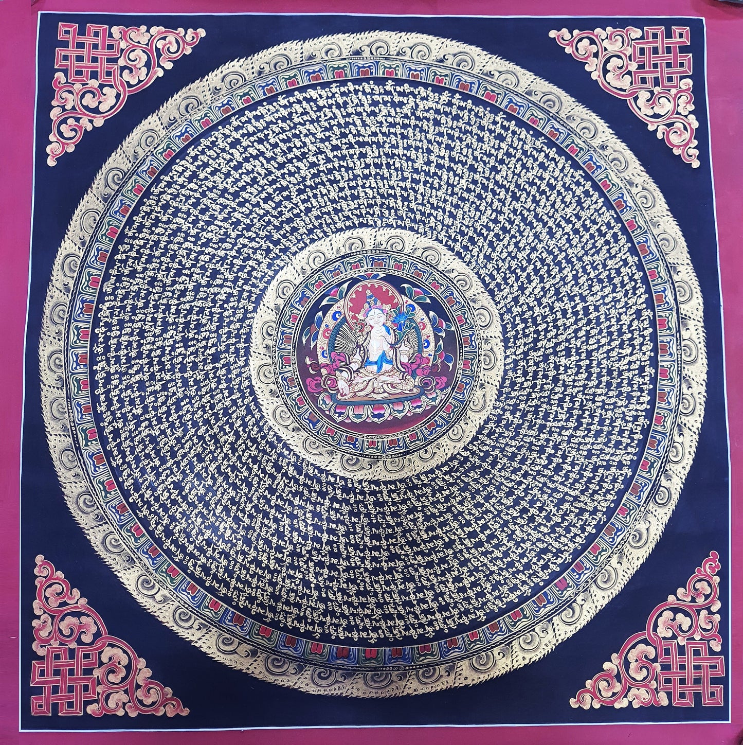 Hand-Painted White Tara Mandala Thangka | Tibetan Meditation Art