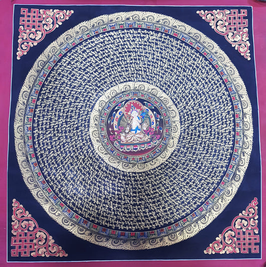 Hand-Painted White Tara Mandala Thangka | Tibetan Meditation Art