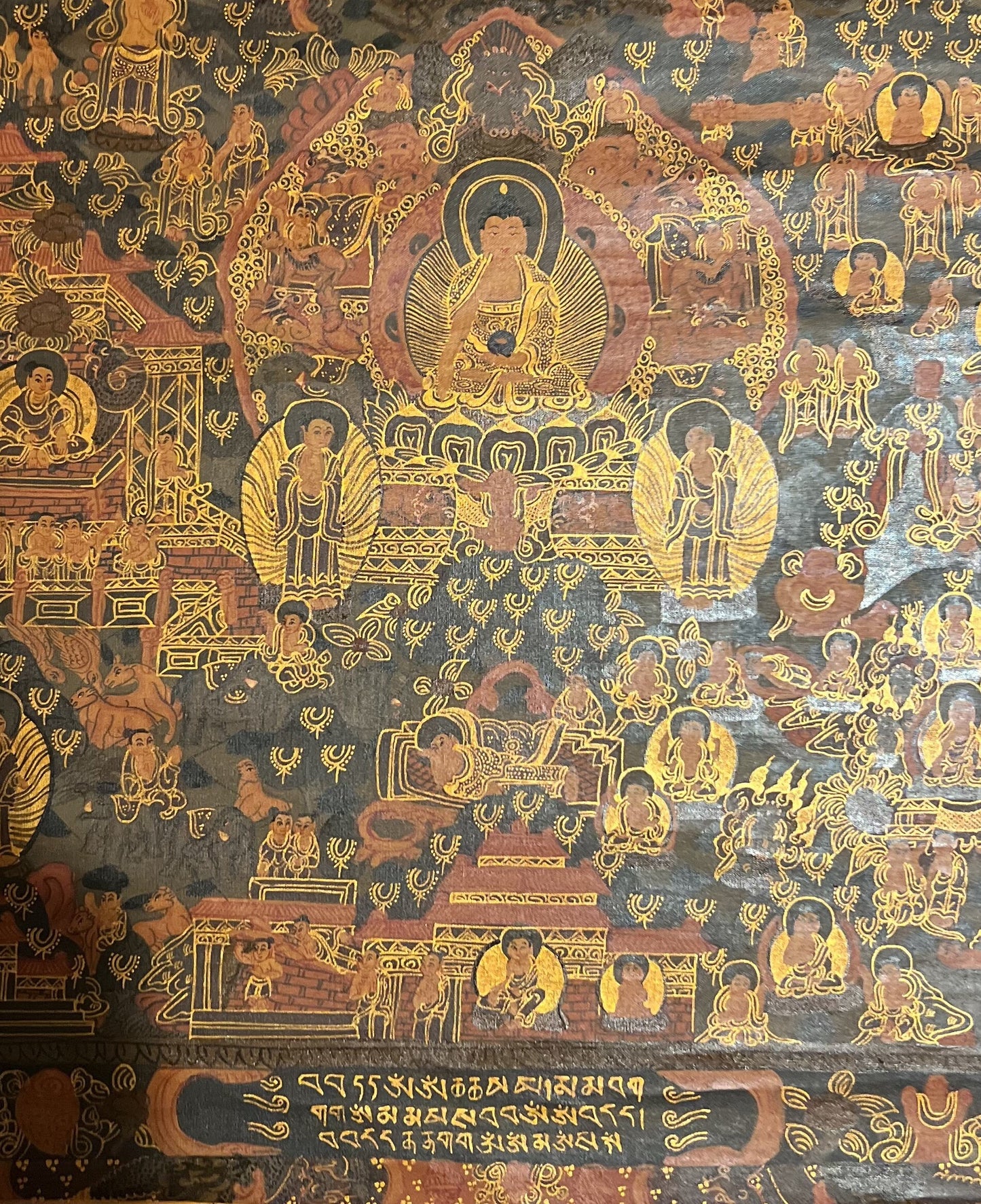 Hand-Painted Buddha Life Mandala Thangka, Oil Varnished on Canvas