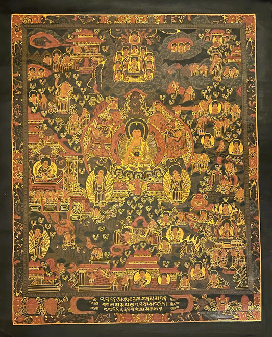 Hand-Painted Buddha Life Mandala Thangka, Oil Varnished on Canvas