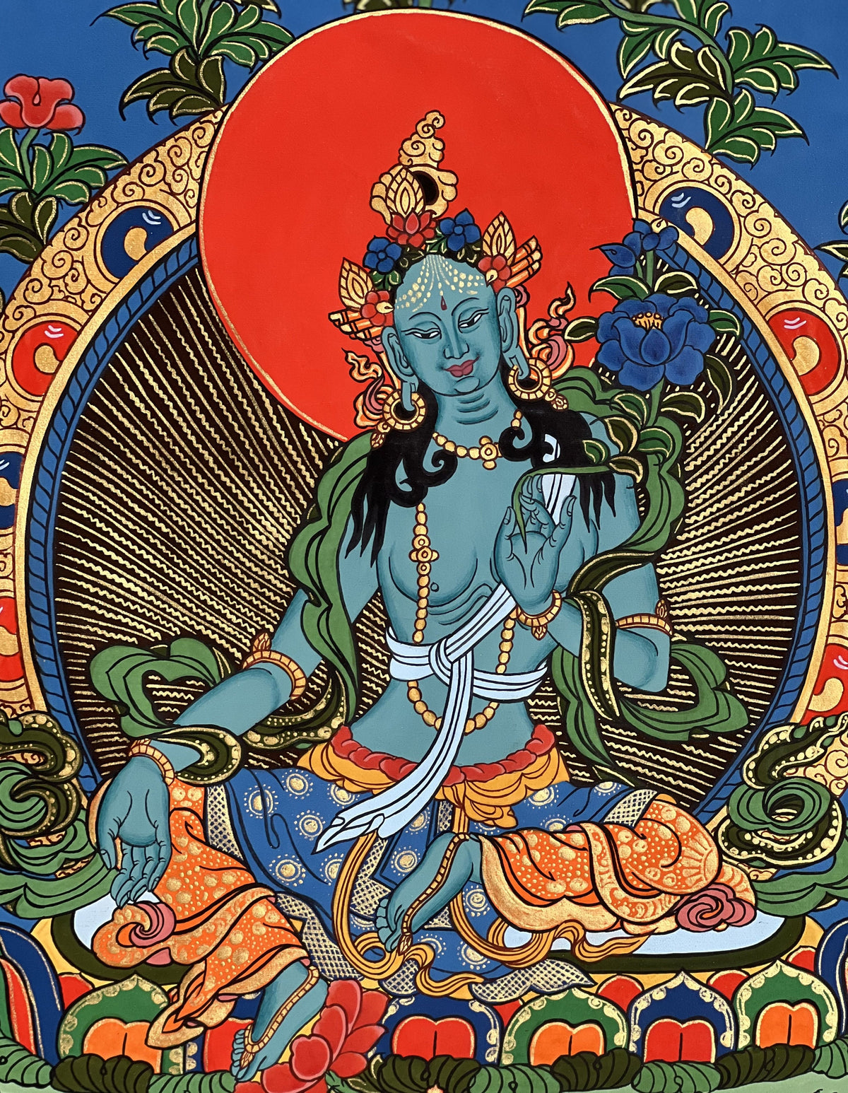 Blue Tara Thangka Painting: Hand-Painted Tibetan Buddhist Art