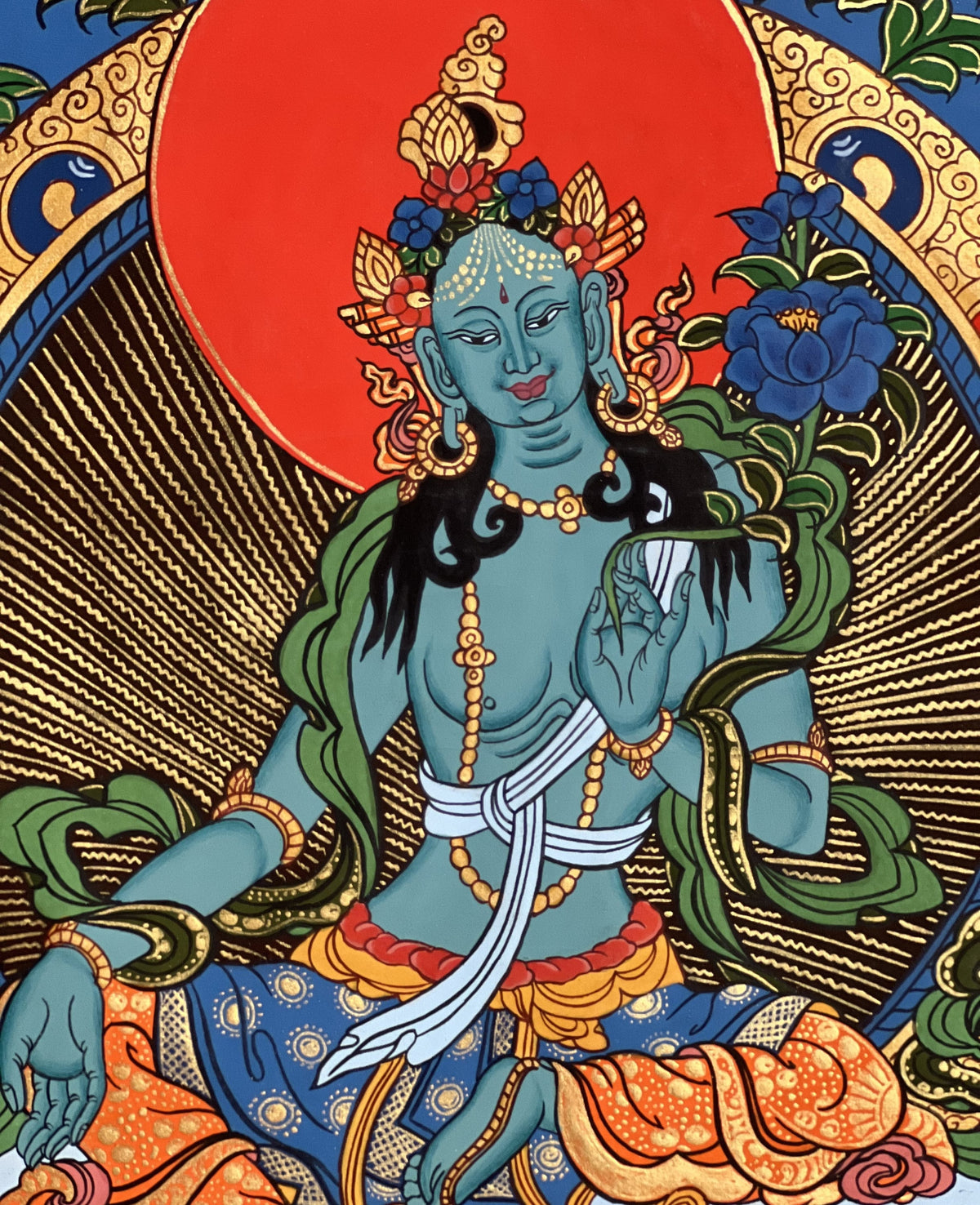 Blue Tara Thangka Painting: Hand-Painted Tibetan Buddhist Art