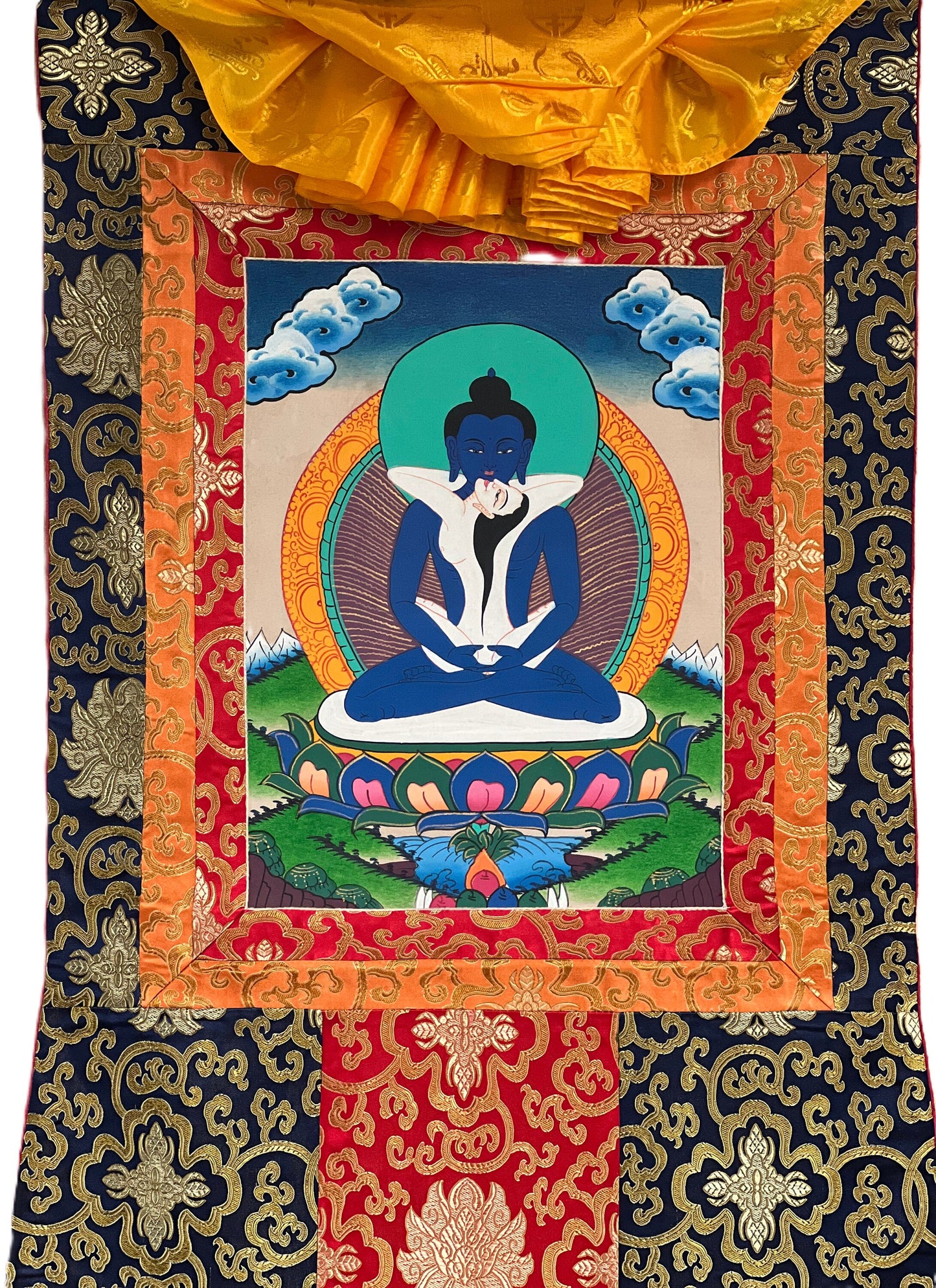 Original Hand-painted Samantabhadra/ Buddha Shakti Tibetan Thangka Painting With Silk Brocade