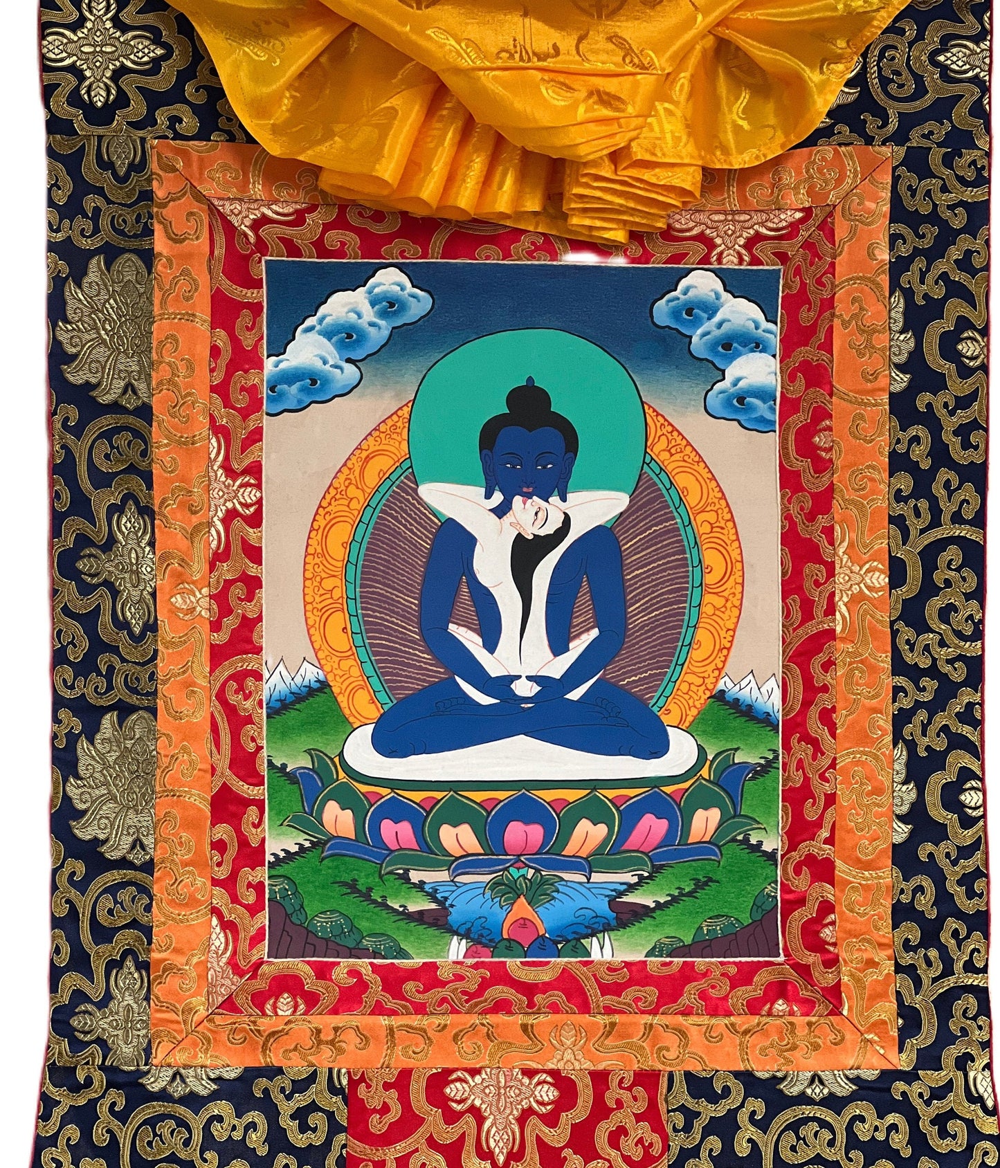 Original Hand-painted Samantabhadra/ Buddha Shakti Tibetan Thangka Painting With Silk Brocade
