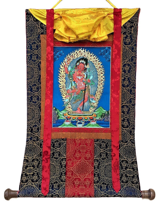 Hand-Painted Vajravarahi Thangka Painting with Silk Frame